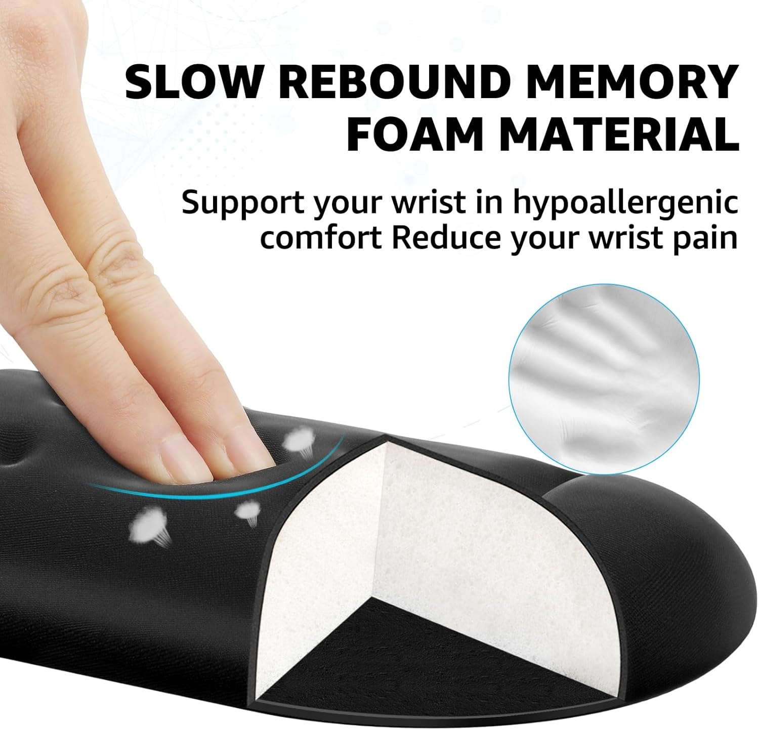 image:imageKTRIO Massage Holes Wrist Rest for Mouse Slow Rebound Memory Foam Wrist Rest Support for Easy Typing amp Pain Relief for Computer Office amp Home Black