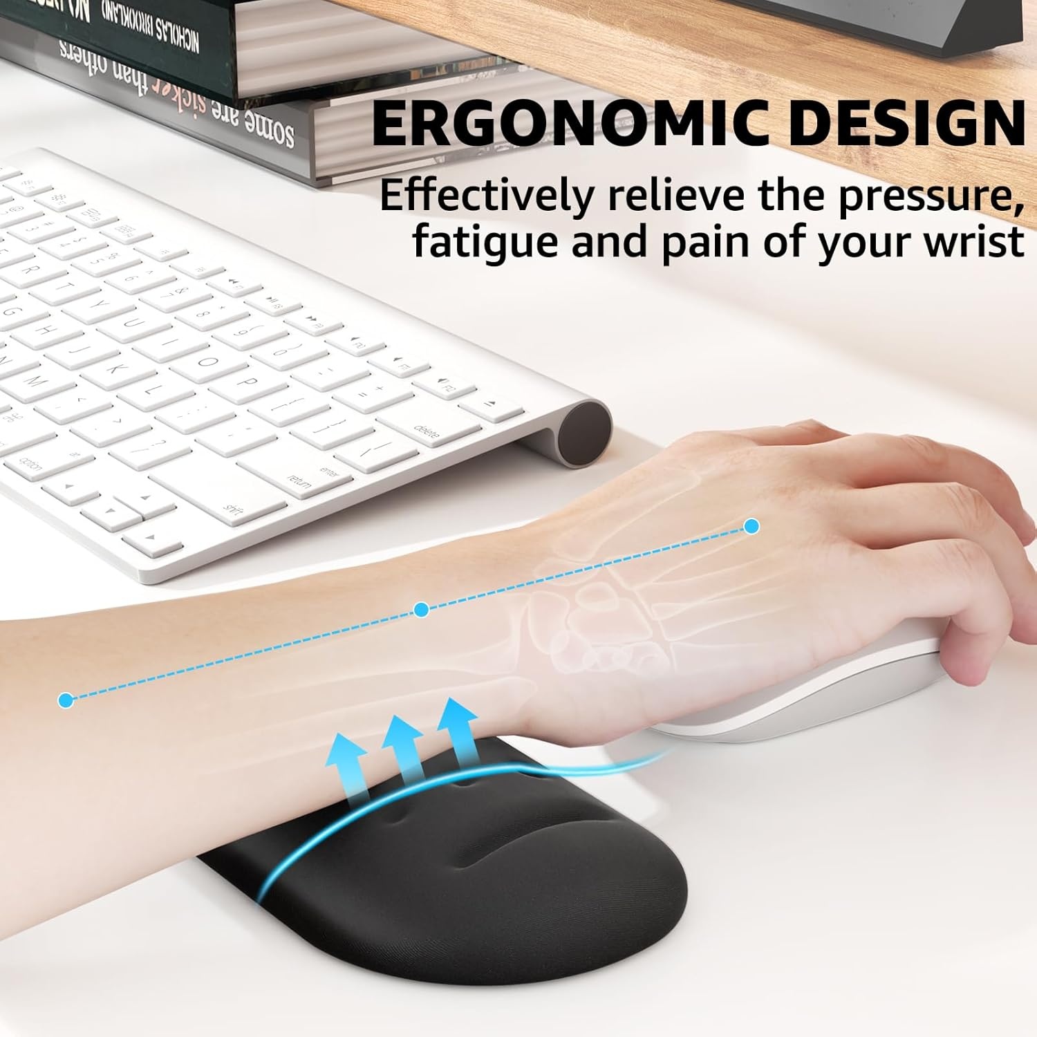 image:imageKTRIO Massage Holes Wrist Rest for Mouse Slow Rebound Memory Foam Wrist Rest Support for Easy Typing amp Pain Relief for Computer Office amp Home Black