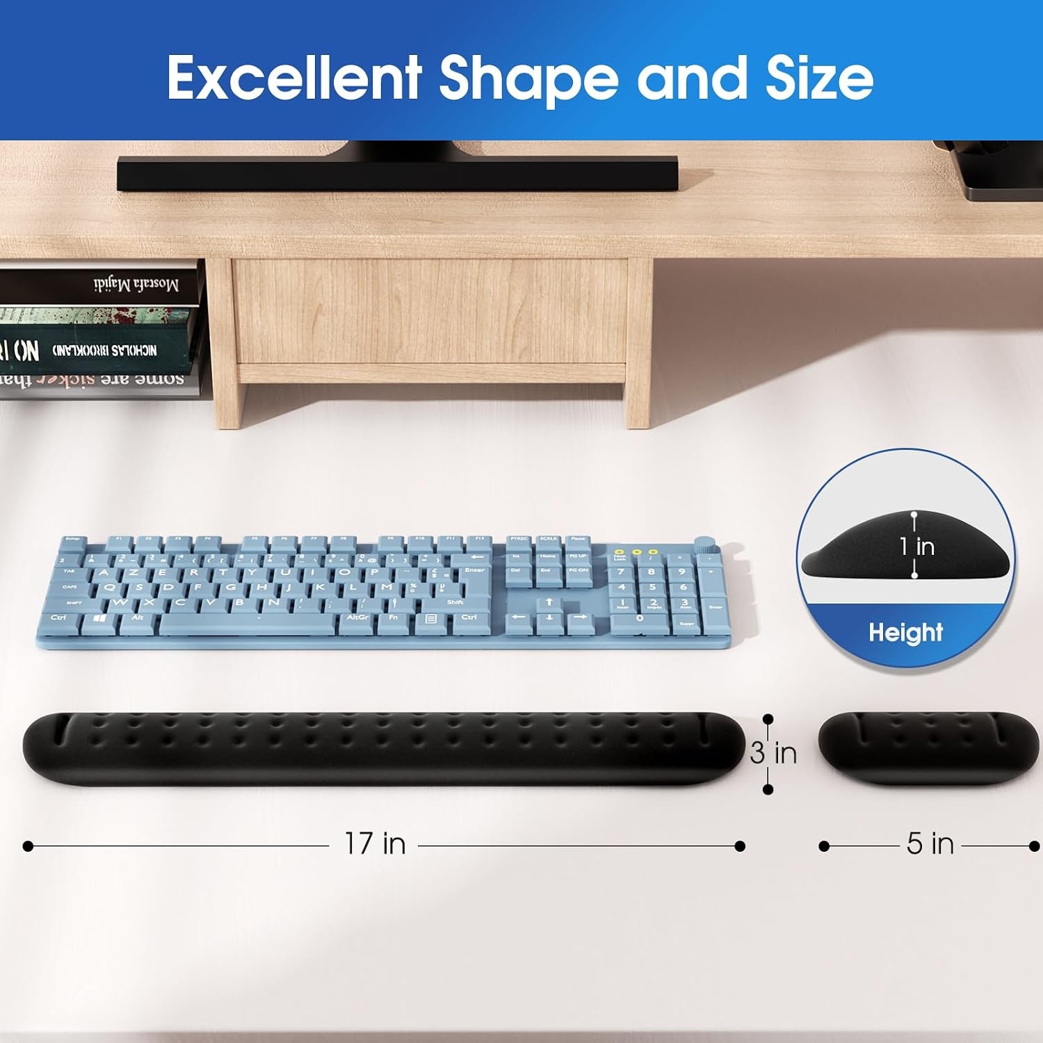 image:imageKTRIO Memory Foam Keyboard Wrist Rest Set Ergonomic Keyboard Mouse Wrist Support for Typing Pain Relief Stain Resistant 2 Pcs Pad Black