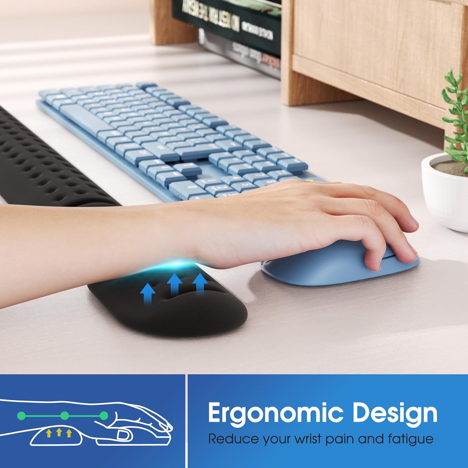 image:imageKTRIO Memory Foam Keyboard Wrist Rest Set Ergonomic Keyboard Mouse Wrist Support for Typing Pain Relief Stain Resistant 2 Pcs Pad Black