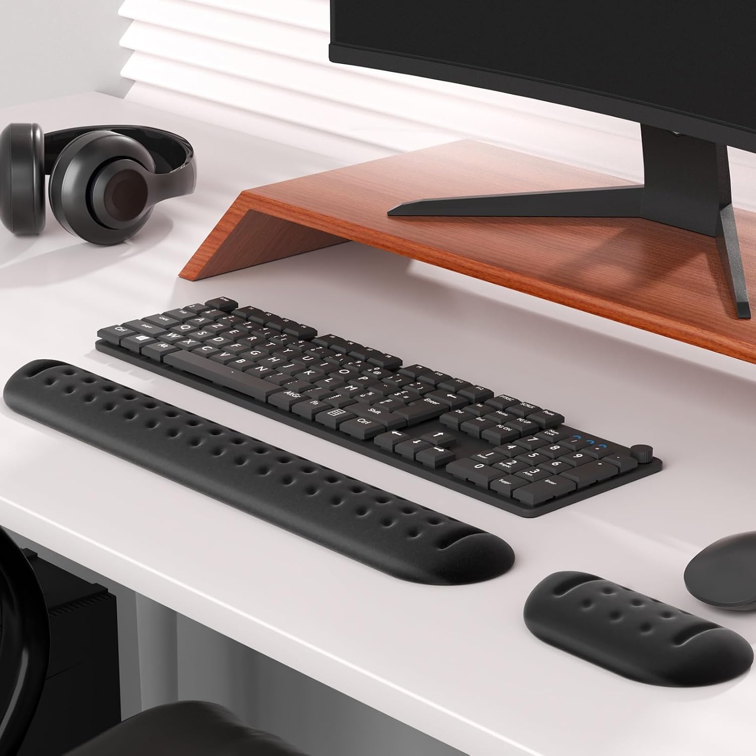 image:imageKTRIO Memory Foam Keyboard Wrist Rest Set Ergonomic Keyboard Mouse Wrist Support for Typing Pain Relief Stain Resistant 2 Pcs Pad Black