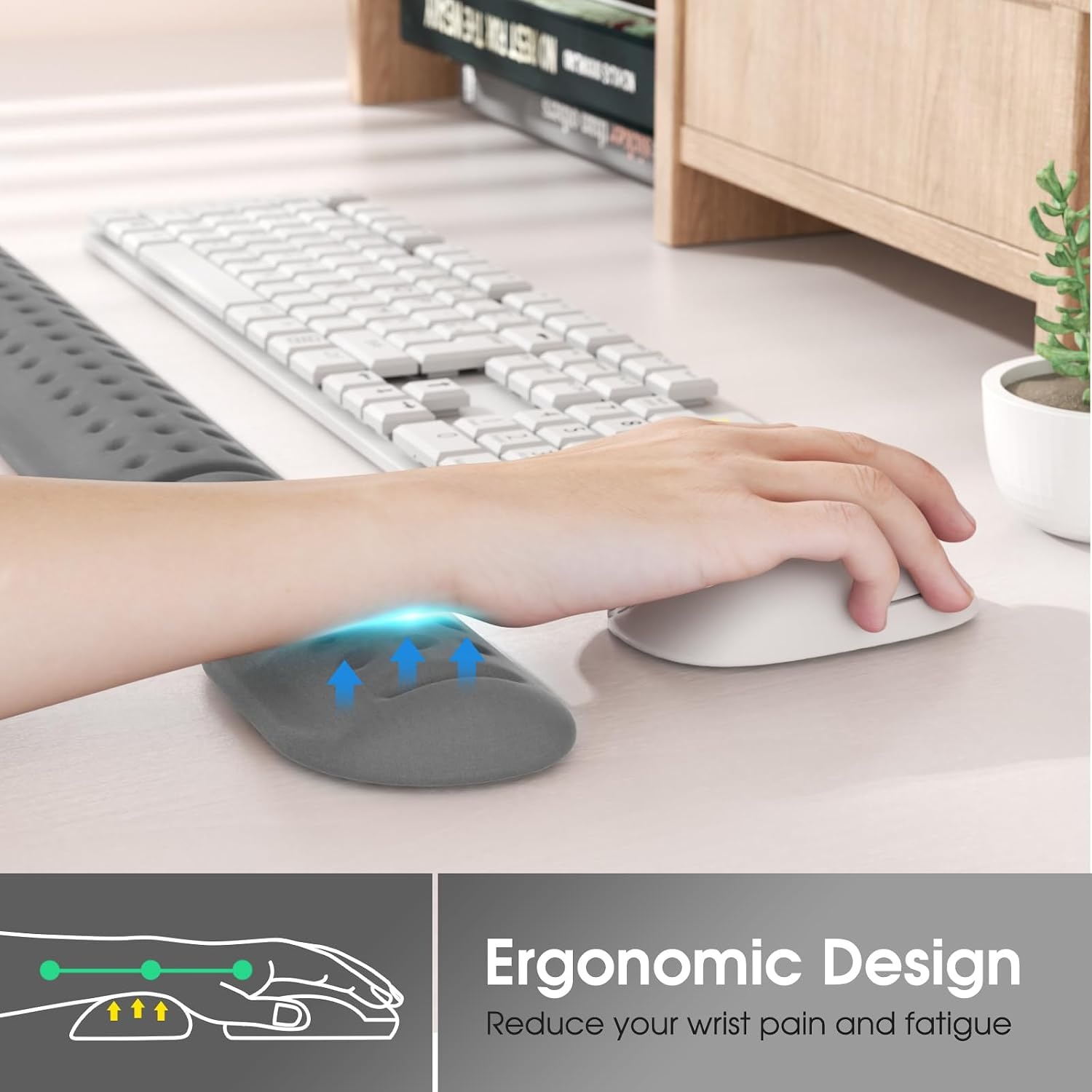 image:imageKTRIO Memory Foam Keyboard Wrist Rest Set Ergonomic Keyboard Mouse Wrist Support for Typing Pain Relief Stain Resistant 2 Pcs Pad Dark Gray