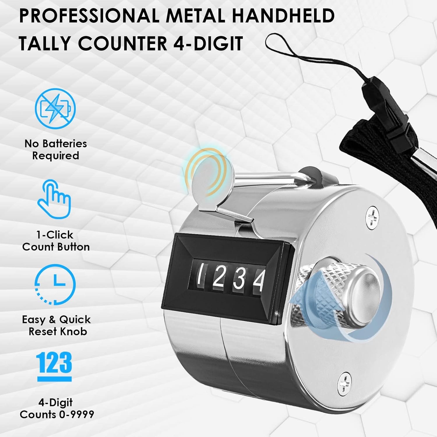 image:imageKTRIO Metal Handheld Tally Counter 4Digit Mechanical Clicker BatteryFree Counter 4Digit Display Durable Metal Casing Portable Finger Ring MultiUse Clicker1 Pack