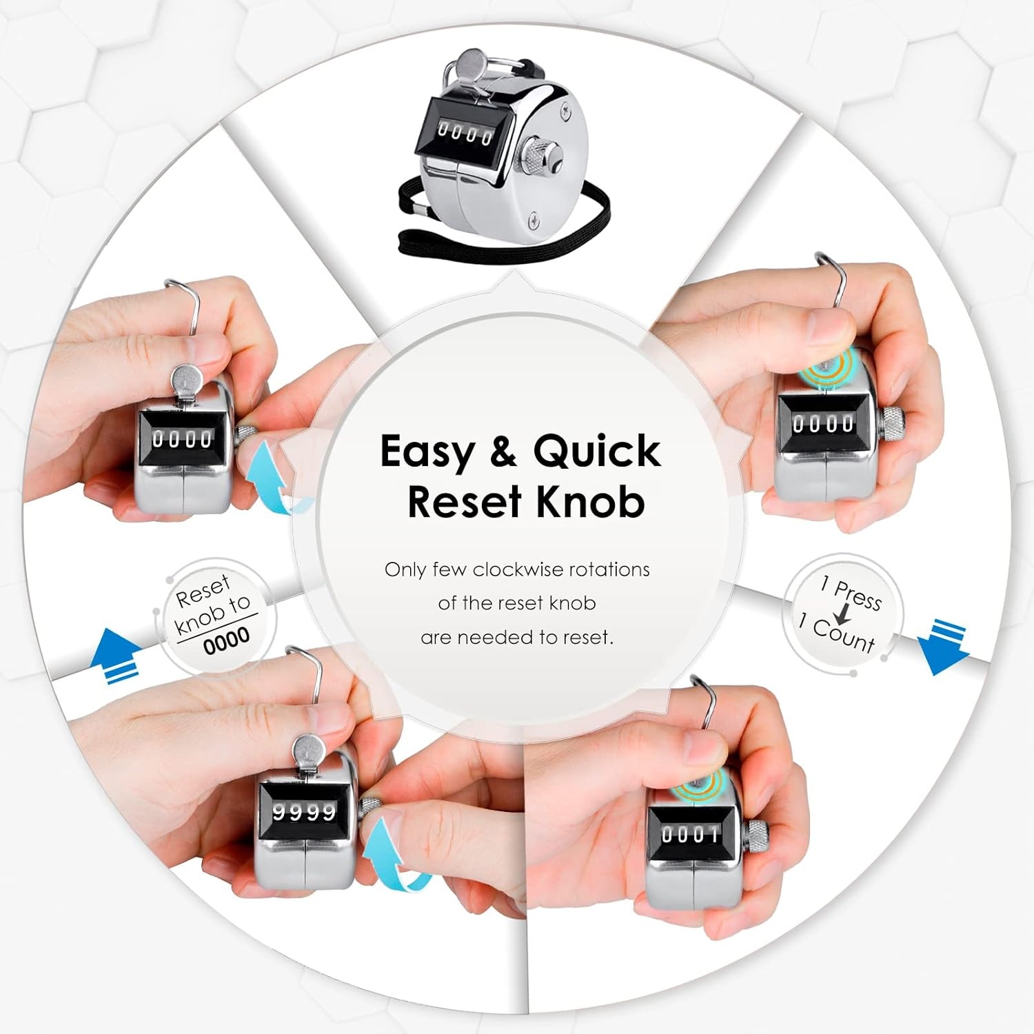 image:imageKTRIO Metal Handheld Tally Counter 4Digit Mechanical Clicker BatteryFree Counter 4Digit Display Durable Metal Casing Portable Finger Ring MultiUse Clicker2 Pack