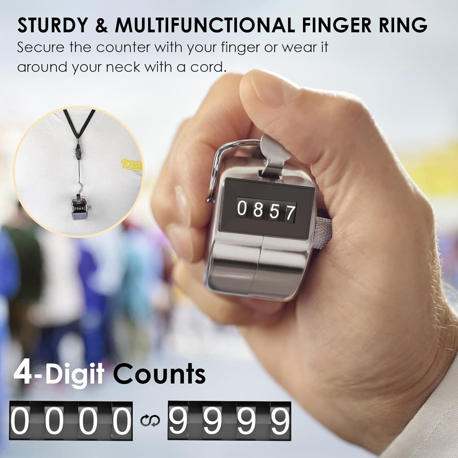 image:imageKTRIO Metal Handheld Tally Counter 4Digit Mechanical Clicker BatteryFree Counter 4Digit Display Durable Metal Casing Portable Finger Ring MultiUse Clicker1 Pack
