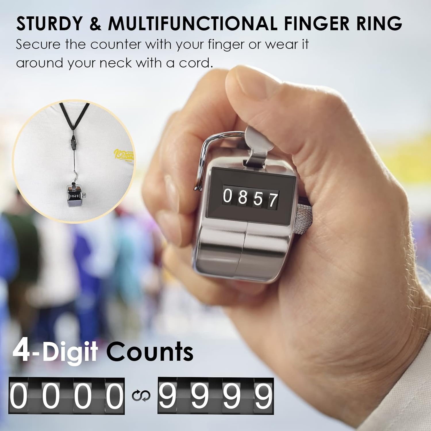 image:imageKTRIO Metal Handheld Tally Counter 4Digit Mechanical Clicker BatteryFree Counter 4Digit Display Durable Metal Casing Portable Finger Ring MultiUse Clicker2 Pack