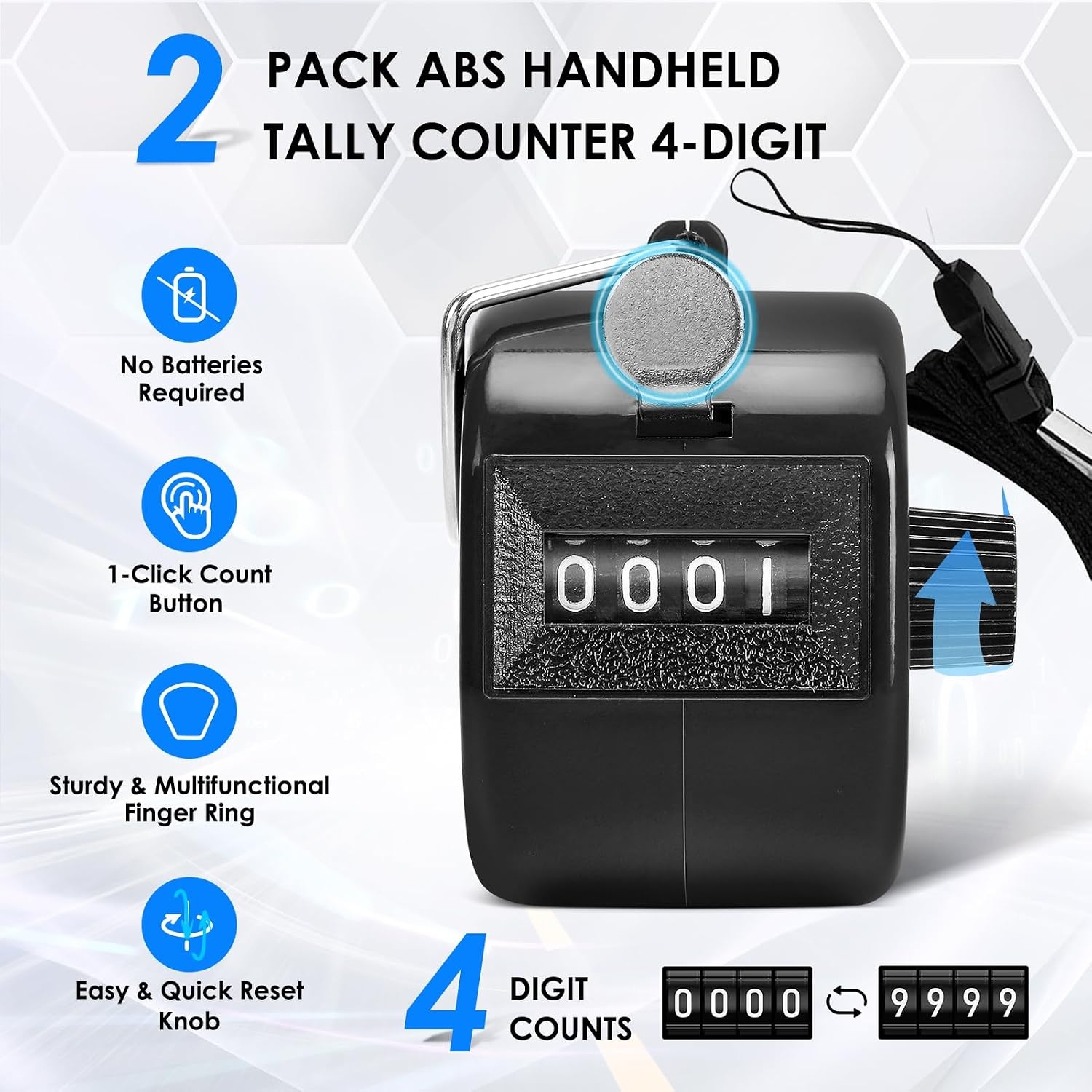 image:imageKTRIO Pack of 2 Colors Handheld Tally Counter 4Digit Number Clicker Counter Hand Mechanical Pitch Counters for Coaching Knitting People Lap Fishing Golf Toddler amp Fidget