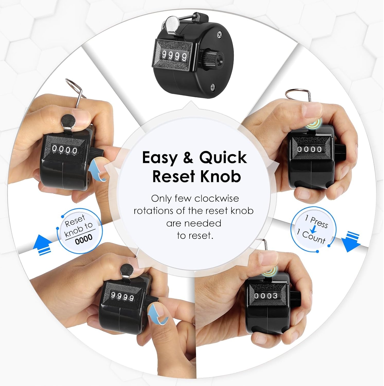 image:imageKTRIO Pack of 2 Colors Handheld Tally Counter 4Digit Number Clicker Counter Hand Mechanical Pitch Counters for Coaching Knitting People Lap Fishing Golf Toddler amp Fidget