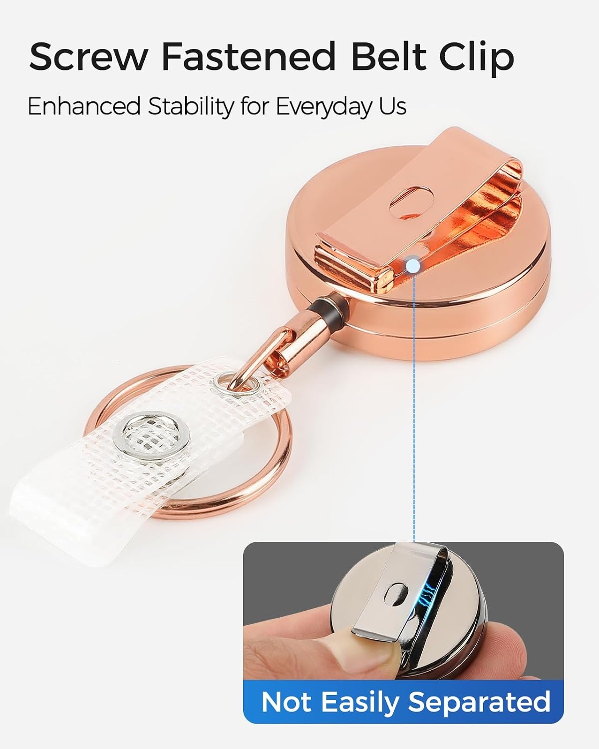 image:imageKTRIO Retractable Badge Reel with Metal Clip Small 2 Pack Strong Metal Build for LongTerm Use Smooth Retractable Cord for Easy Access Secure Clip for Daily WearBlack Rose Gold