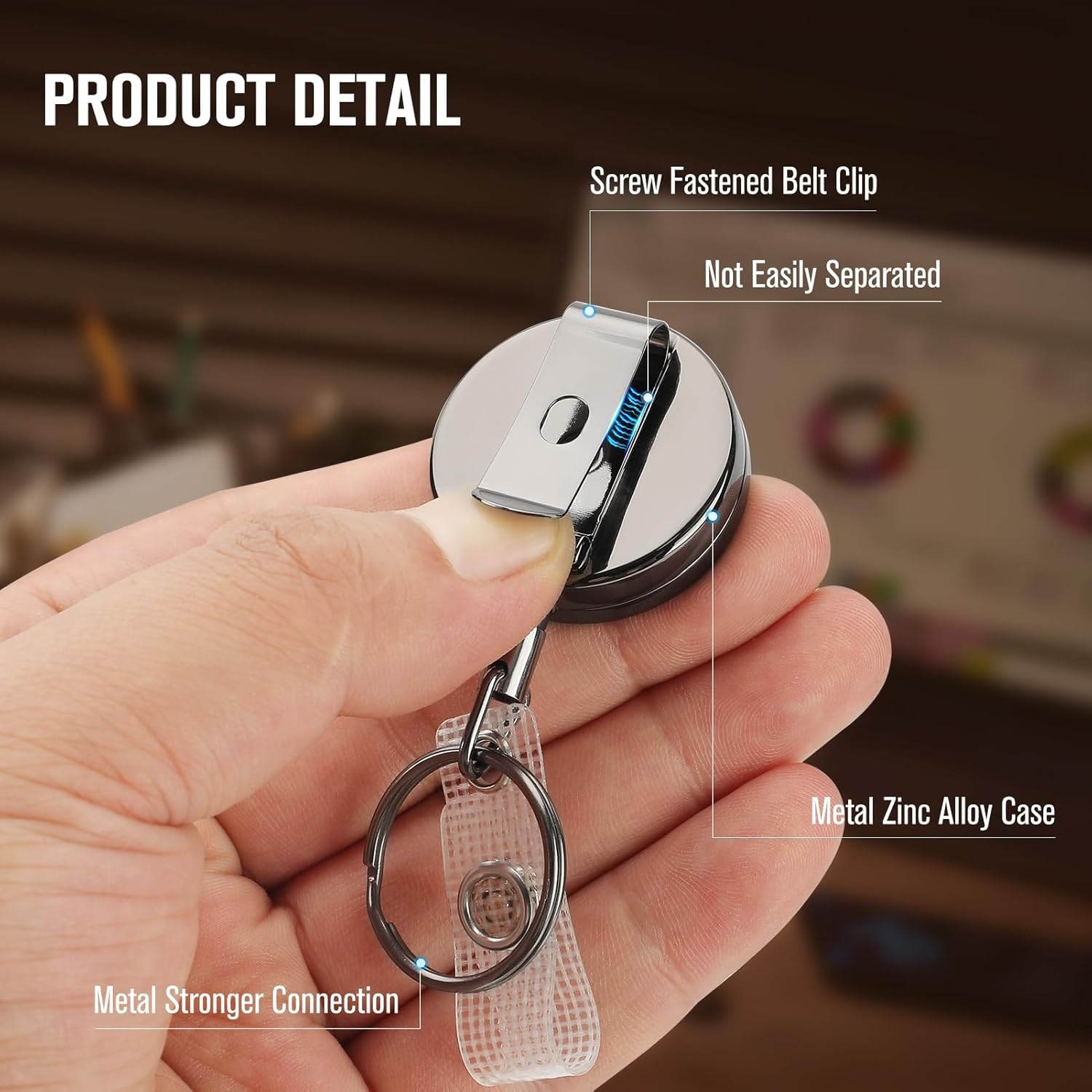 image:imageKTRIO Retractable Badge Reel with Metal Clip Small 2 Pack Strong Metal Build for LongTerm Use Smooth Retractable Cord for Easy Access Secure Clip for Daily WearBlack