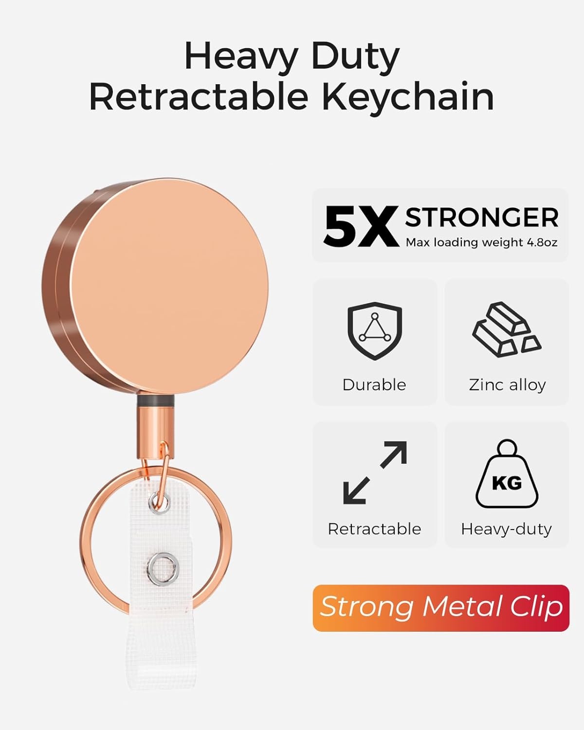 image:imageKTRIO Retractable Badge Reel with Metal Clip Small 2 Pack Strong Metal Build for LongTerm Use Smooth Retractable Cord for Easy Access Secure Clip for Daily WearBlack Rose Gold