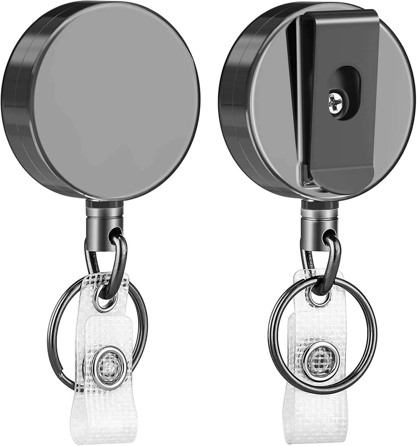 image:imageKTRIO Retractable Badge Reel with Metal Clip Small 2 Pack Strong Metal Build for LongTerm Use Smooth Retractable Cord for Easy Access Secure Clip for Daily WearBlack