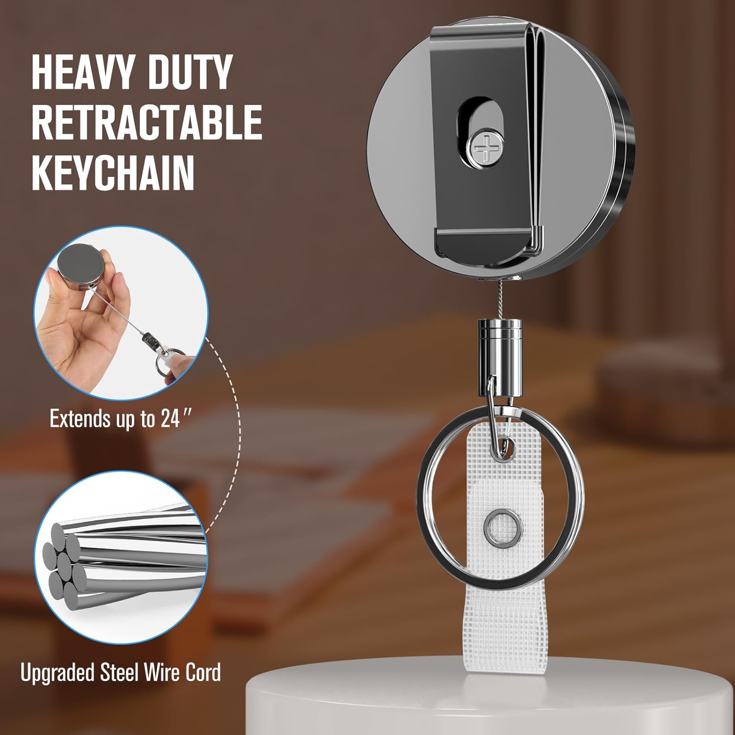 image:imageKTRIO Retractable Badge Reel with Metal Clip Small 2 Pack Strong Metal Build for LongTerm Use Smooth Retractable Cord for Easy Access Secure Clip for Daily WearBlack
