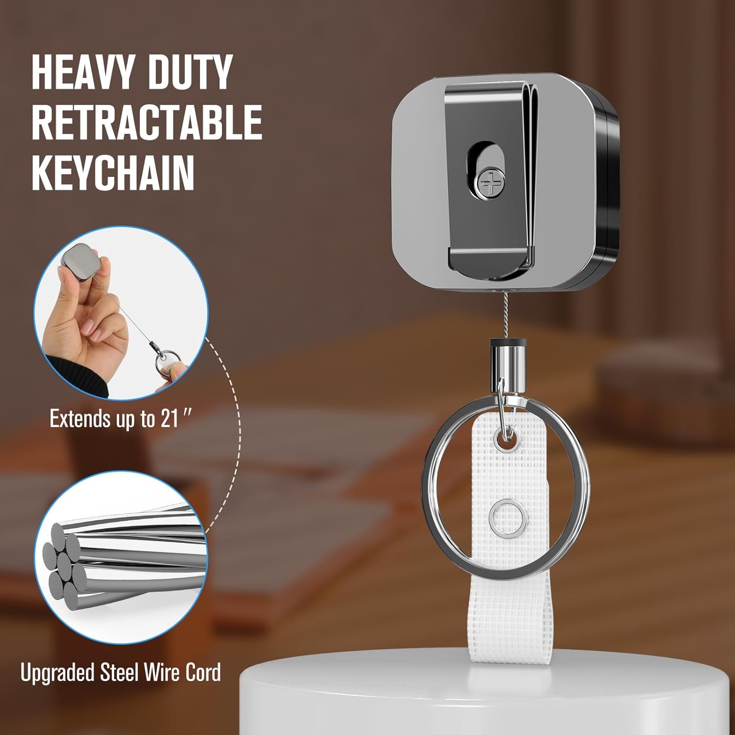 image:imageKTRIO Retractable Badge Reel with Metal Clip Small 2 Pack Strong Metal Build for LongTerm Use Smooth Retractable Cord for Easy Access Secure Clip for Daily WearBlack