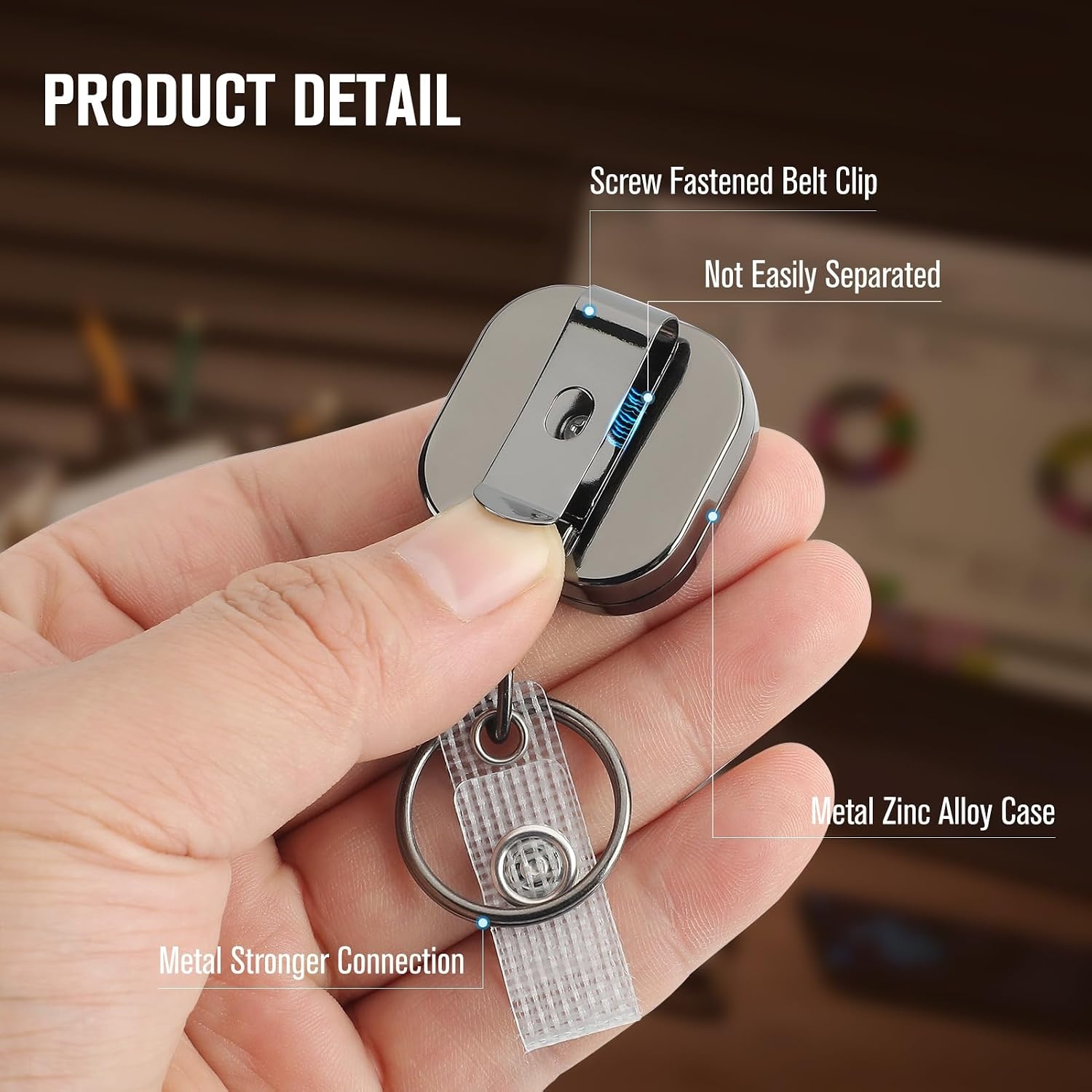 image:imageKTRIO Retractable Badge Reel with Metal Clip Small 2 Pack Strong Metal Build for LongTerm Use Smooth Retractable Cord for Easy Access Secure Clip for Daily WearBlack