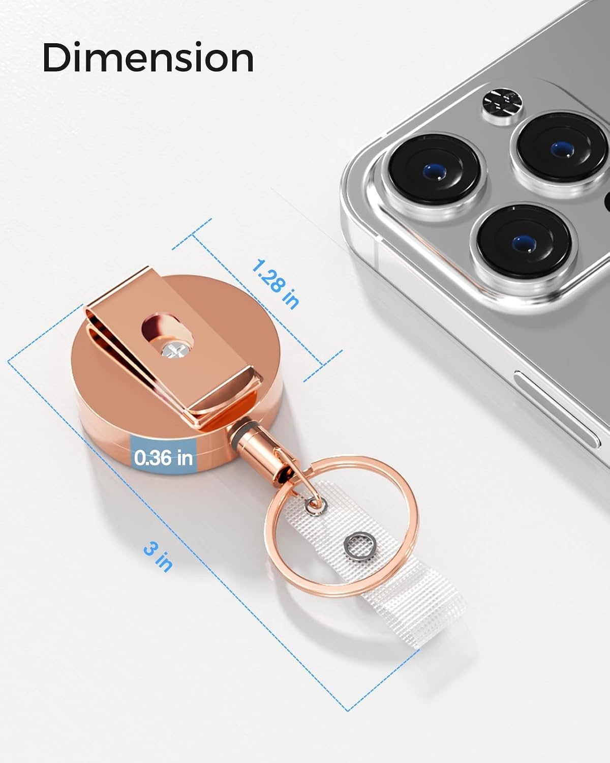 image:imageKTRIO Retractable Badge Reel with Metal Clip Small 2 Pack Strong Metal Build for LongTerm Use Smooth Retractable Cord for Easy Access Secure Clip for Daily WearBlack Rose Gold