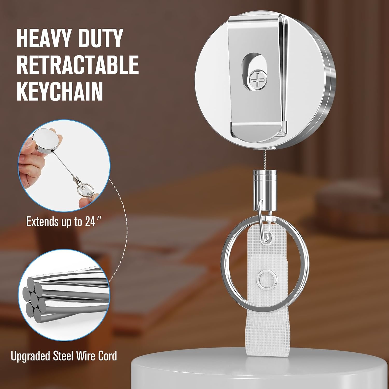 image:imageKTRIO Retractable Badge Reel with Metal Clip Small 2 Pack Strong Metal Build for LongTerm Use Smooth Retractable Cord for Easy Access Secure Clip for Daily WearSilver