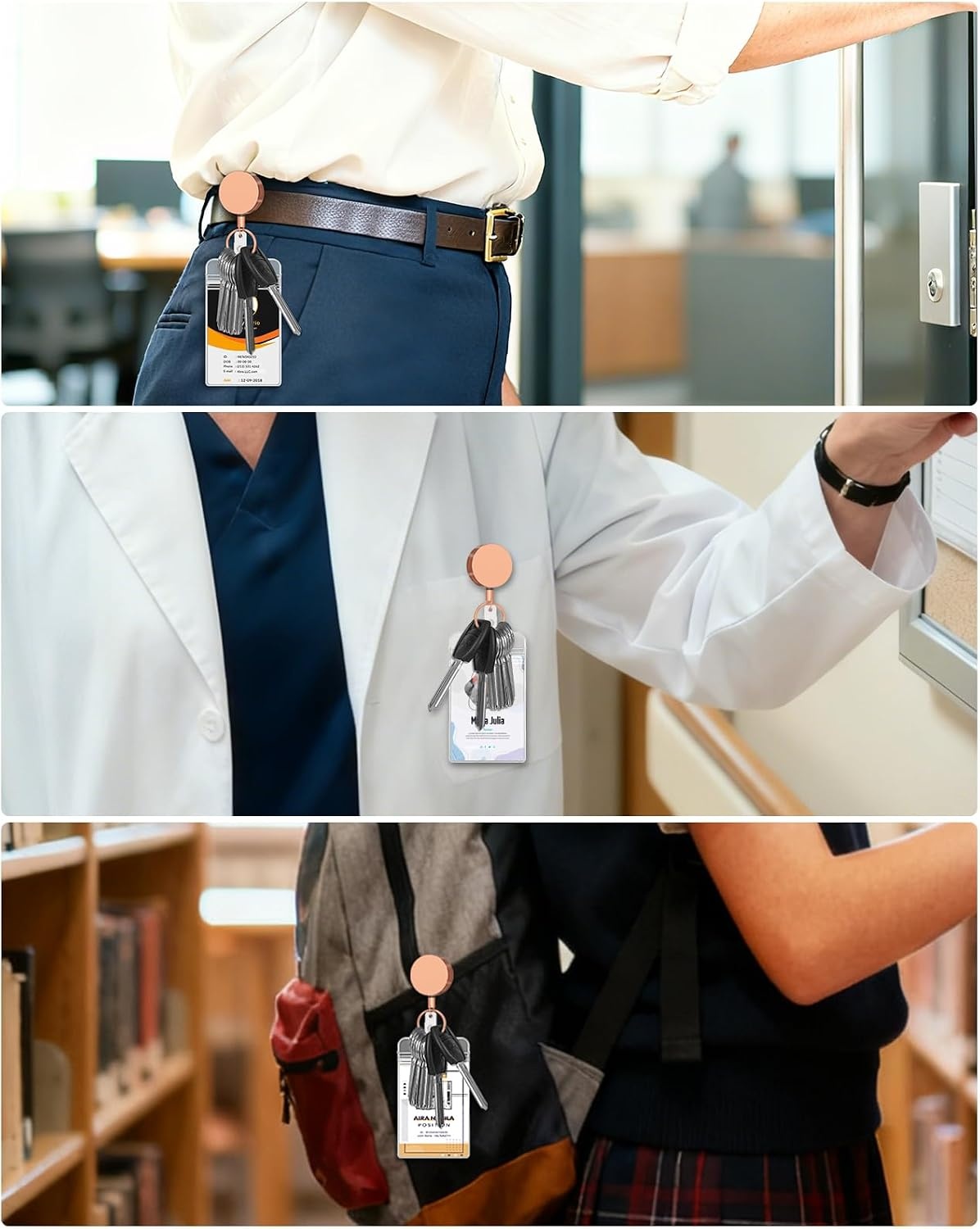 image:imageKTRIO Retractable Badge Reel with Metal Clip for Badge Holder Use 2 Pack Strong Metal Build for LongTerm Use Smooth Retractable Cord for Easy Access Secure Clip for Daily WearBlack Rose Gold
