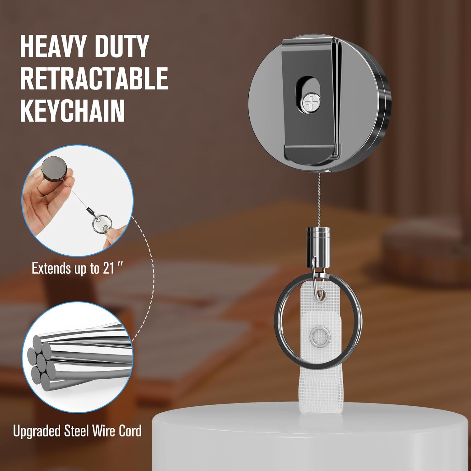 image:imageKTRIO Retractable Badge Reel with Metal Clip for Badge Holder Use 2 Pack Strong Metal Build for LongTerm Use Smooth Retractable Cord for Easy Access Secure Clip for Daily WearBlack