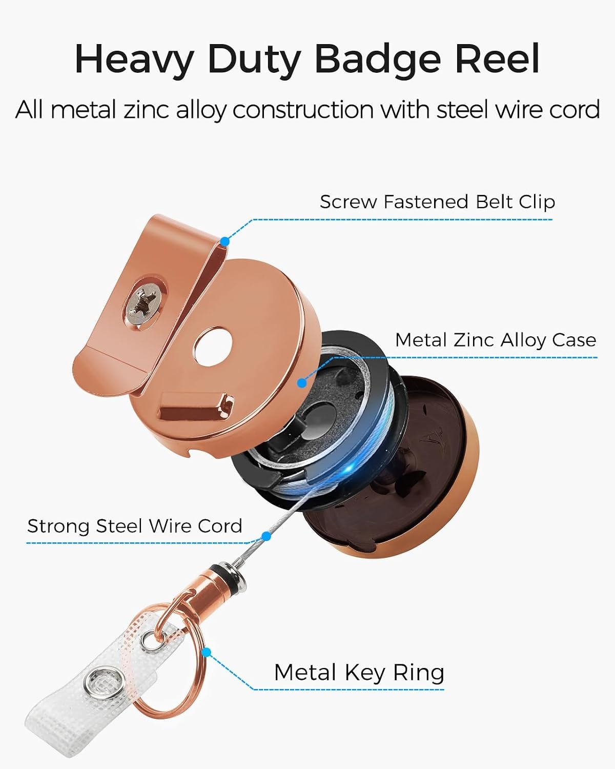 image:imageKTRIO Retractable Badge Reel with Metal Clip for Badge Holder Use 2 Pack Strong Metal Build for LongTerm Use Smooth Retractable Cord for Easy Access Secure Clip for Daily WearBlack Rose Gold