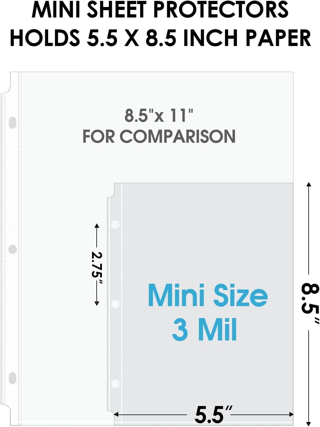 image:imageKTRIO Sheet Protectors 55 x 85 for Mini Binder 60 Pack Heavyweight Clear Half Letter Page Protectors HeavyDuty AcidFree Paper Sleeves 3Hole Punched Top Loading for Office School Home60