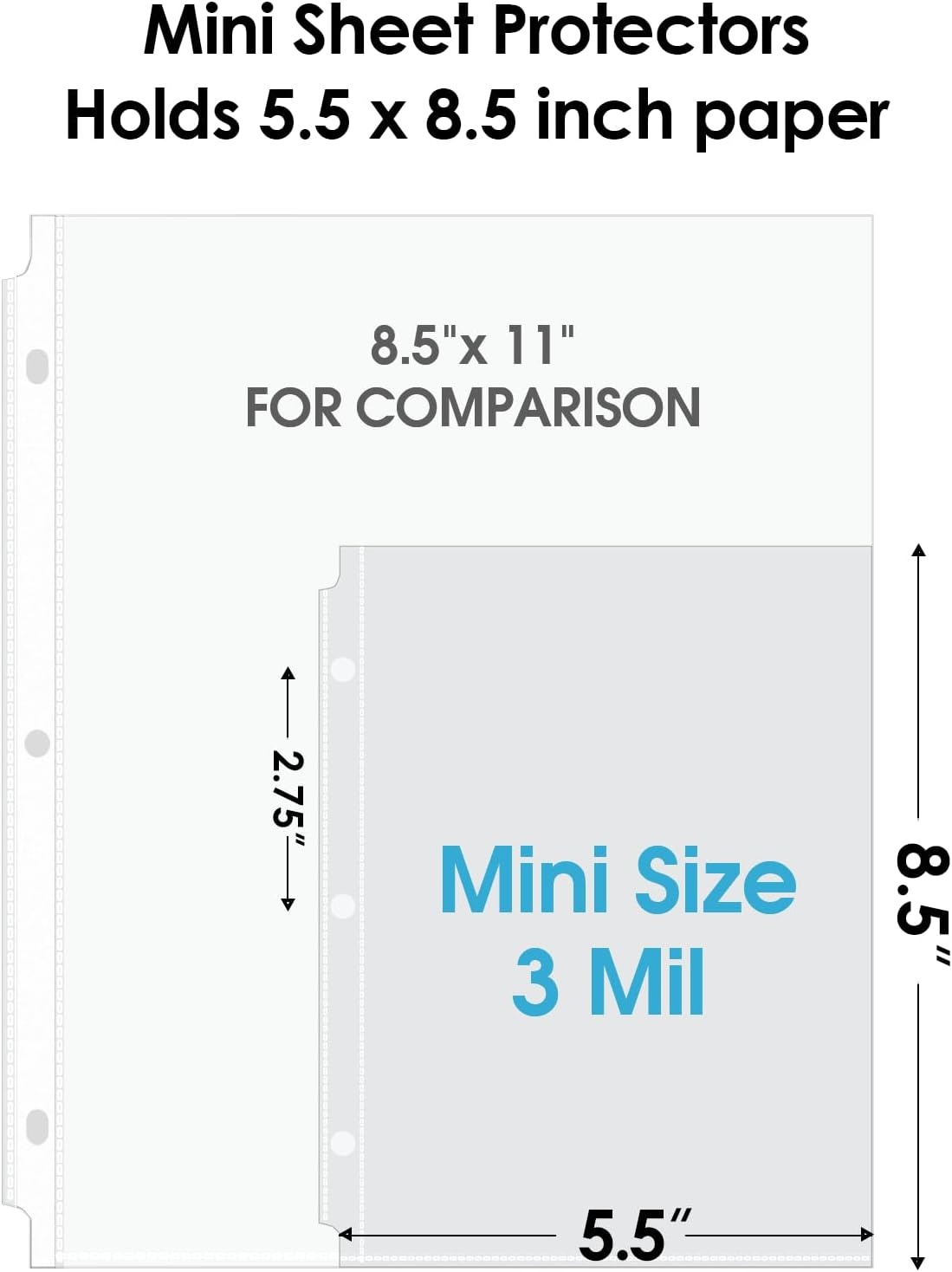 image:imageKTRIO Sheet Protectors 55 x 85 for Mini Binder 60 Pack Heavyweight Clear Half Letter Page Protectors HeavyDuty AcidFree Paper Sleeves 3Hole Punched Top Loading for Office School Home100