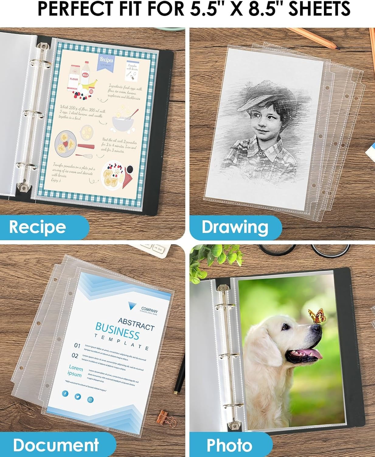 image:imageKTRIO Sheet Protectors 55 x 85 for Mini Binder 60 Pack Heavyweight Clear Half Letter Page Protectors HeavyDuty AcidFree Paper Sleeves 3Hole Punched Top Loading for Office School Home200