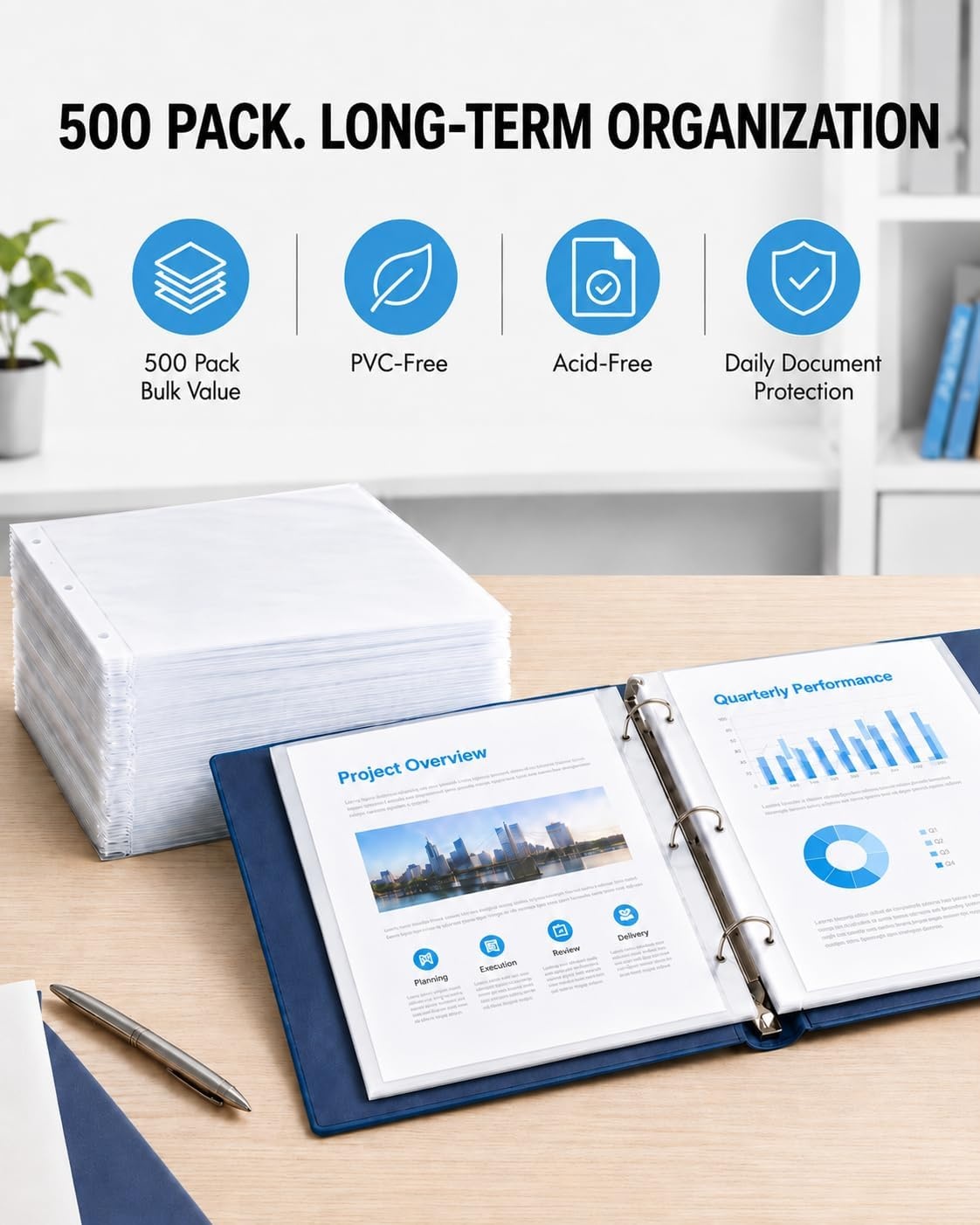 image:imageKTRIO Sheet Protectors for 3 Ring Binder 600 Pack Plastic Sleeves 85 x 11 Clear Page Protectors AcidFree Plastic Fits Letter Size Paper Documents Top Loading Business Office School Supplies500 Pack