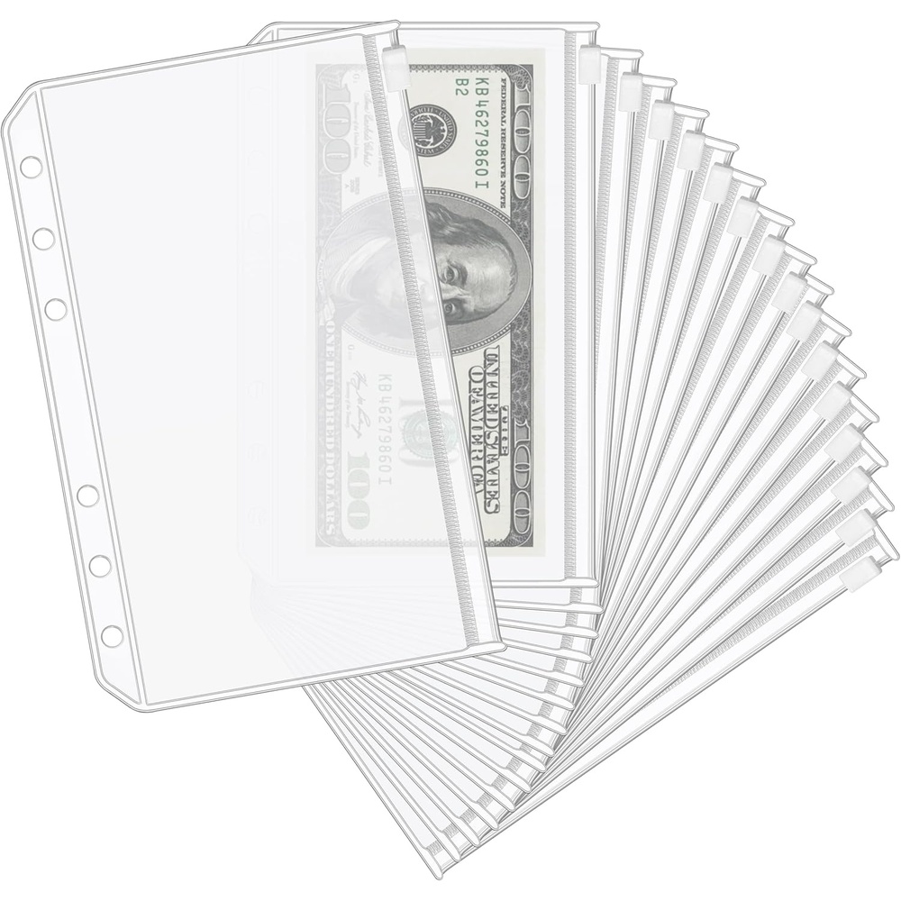 image:imageKTRIO 16pcs A6 Binder Pockets Zipper Cash Envelopes for Budgeting 6 Holes With Lables Durable PVC A6 Planner Inserts Mini Pouch Folders Loose Leaf Filing Bags for Money Coupon Sticky NotesA6 SizeZipperd Closure