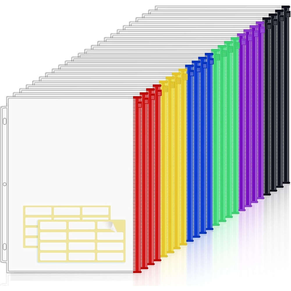 image:imageKTRIO 24 Pack Binder Pockets 85 x 11 Zipper Pouches for 3 Ring Binders Thickened PVC Document Folders 3 Holes PrePunched Fits Standard Binder LetterSize Paper Storage Business Office Supplies24 Pack