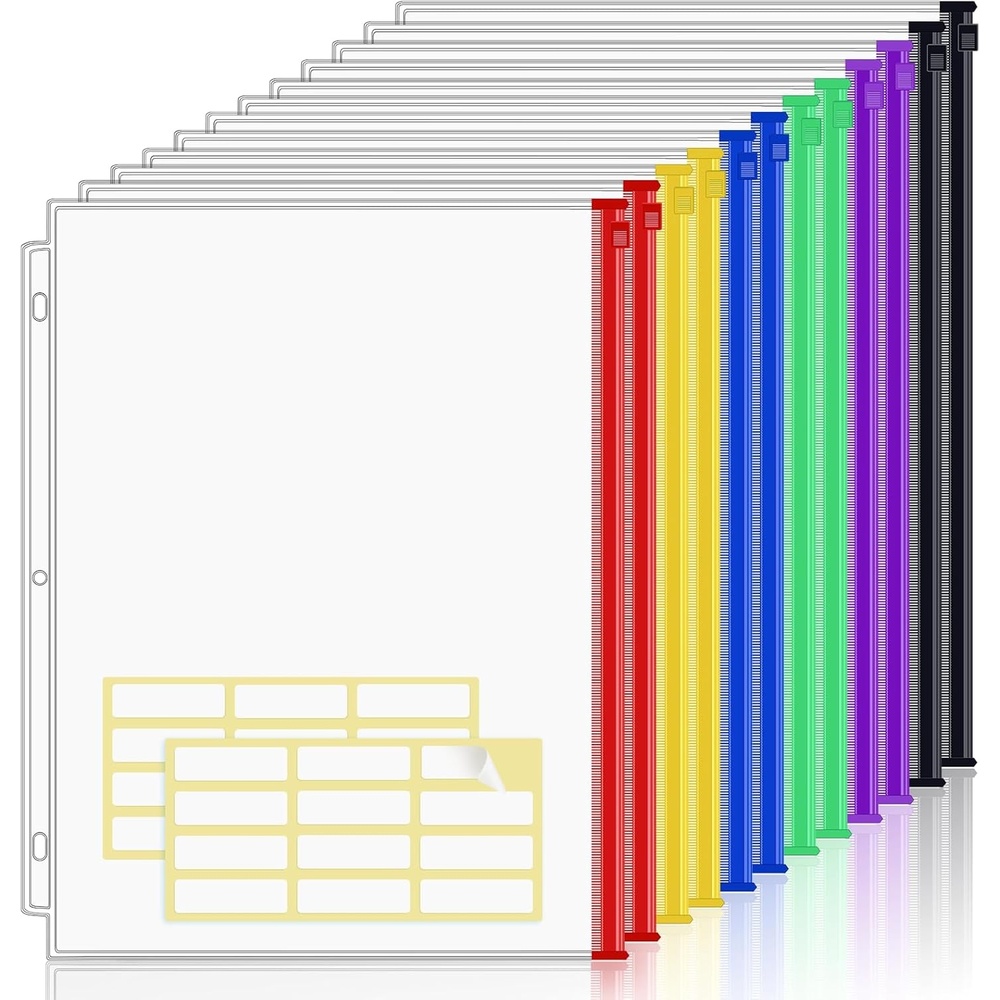 image:imageKTRIO 24 Pack Binder Pockets 85 x 11 Zipper Pouches for 3 Ring Binders Thickened PVC Document Folders 3 Holes PrePunched Fits Standard Binder LetterSize Paper Storage Business Office Supplies12 Pack