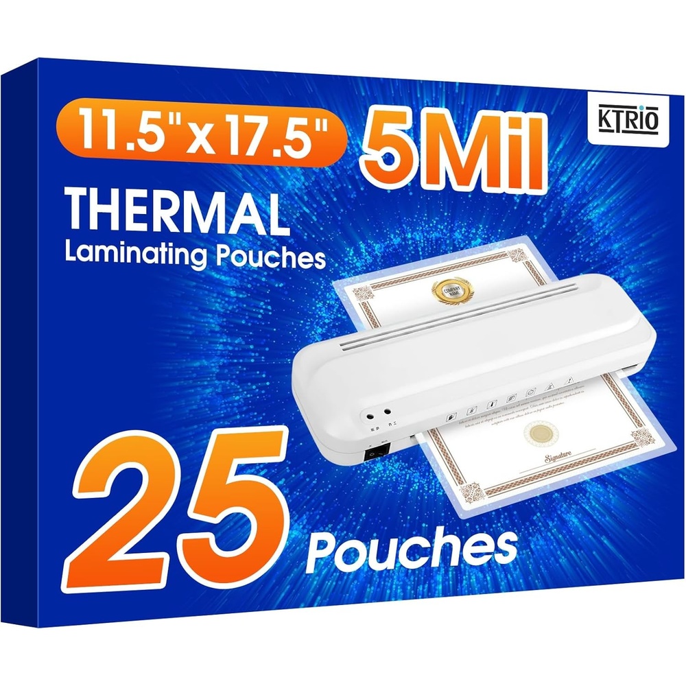 image:imageKTRIO 25 Pack Laminating Sheets 5 Mil Laminating Pouches for 11x17 Paper Actual 115 x 175 Thermal Laminate Sheets for Laminator Large Clear Lamination Paper for Documents Office School Home25 Pack