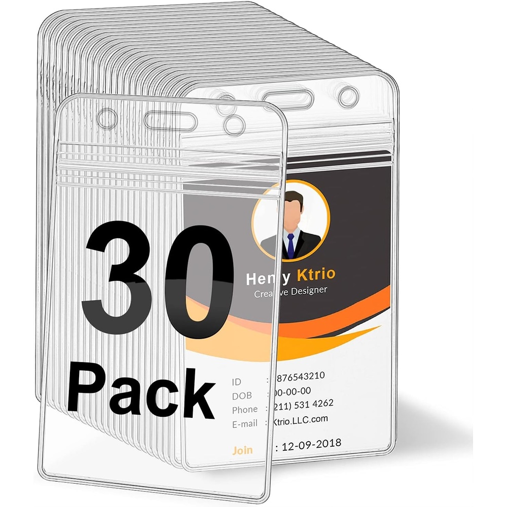 image:imageKTRIO 30 Pack Clear Vertical ID Badge Holder with Resealable Zip Fits Standard Cards Durable PVC Material Clear Visibility Easy Daily Use30