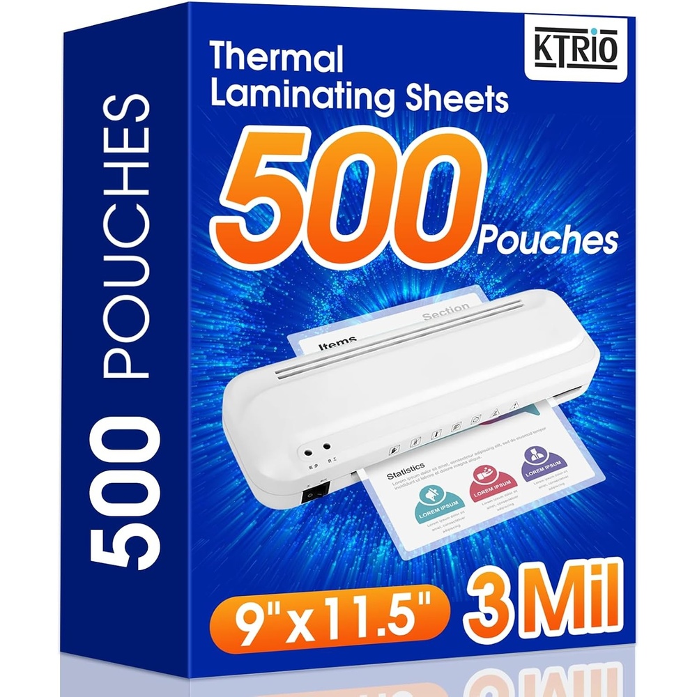 image:imageKTRIO 30 Pack Laminating Sheets 3 Mil Hold 85 x 11 inch Documents Menus Actual 9 x 115 Thermal Laminating Pouches Clear Laminate Sheets for Laminator Letter Size Lamination Paper Office School500