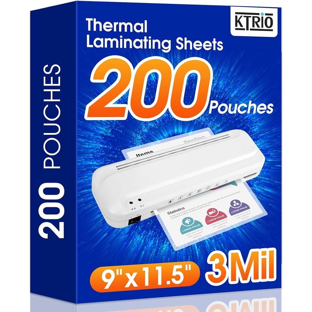 image:imageKTRIO 30 Pack Laminating Sheets 3 Mil Hold 85 x 11 inch Documents Menus Actual 9 x 115 Thermal Laminating Pouches Clear Laminate Sheets for Laminator Letter Size Lamination Paper Office School200