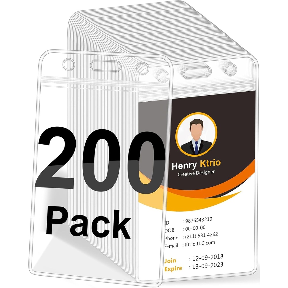 image:imageKTRIO 50 Pack Clear Vertical ID Badge Holder with Resealable Zip Fits Standard Cards Durable PVC Material Clear Visibility Easy Daily Use200