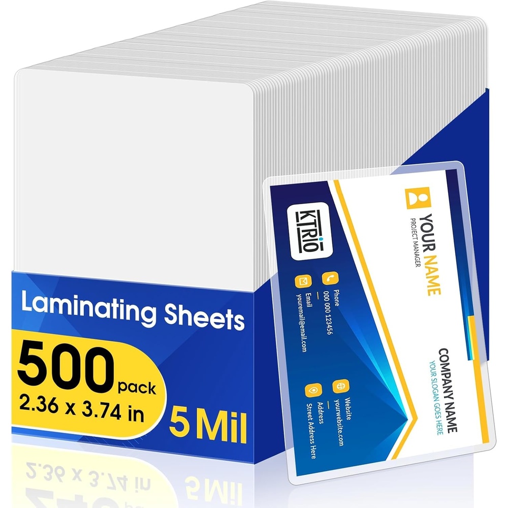 image:imageKTRIO 500 Pack Business Card Thermal Laminating Pouches 5 Mil Thick Laminating Sheets for Laminator 236 x 374 in Clear Lamination Paper Laminate Pouch Protection Round CornerID Badge500