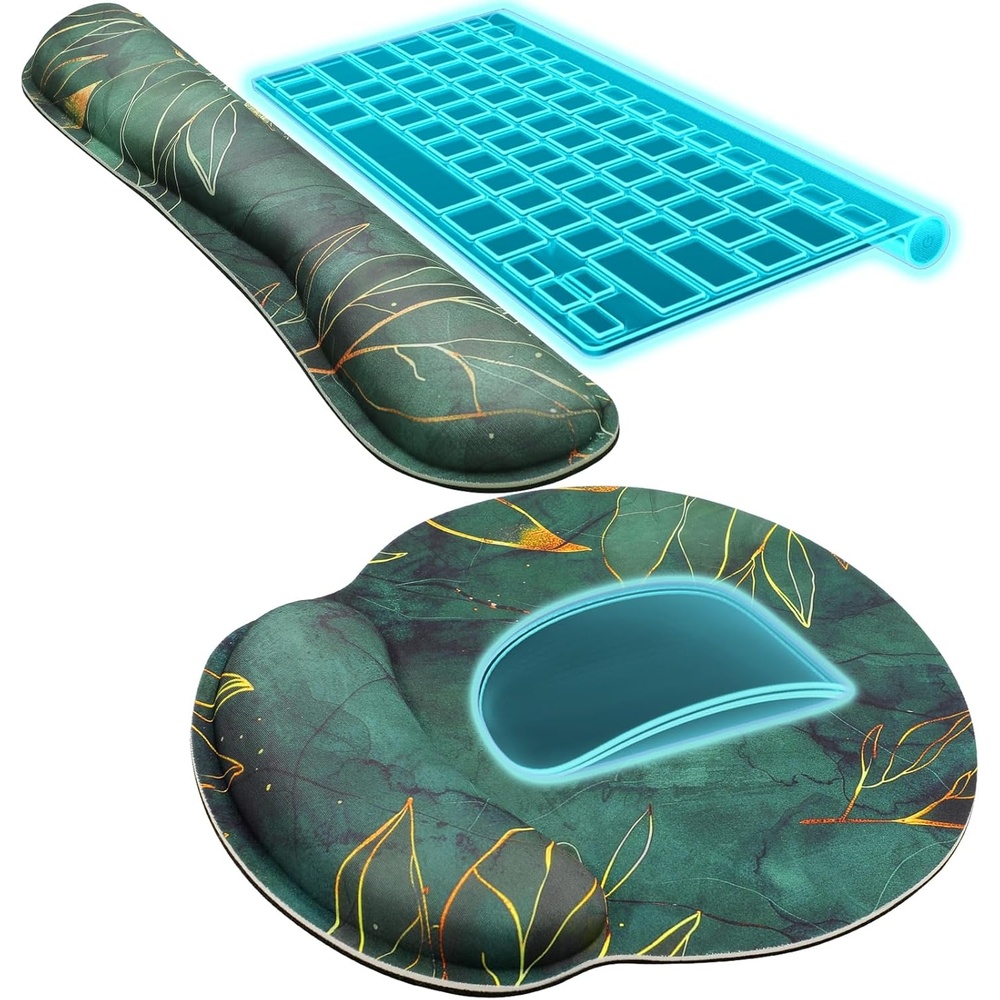 image:imageKTRIO Ergonomic Keyboard Wrist Rest Memory Foam Wrist Support Black Ergonomic Design NonSlip Base Office and Home Use Optimal Size amp Universal FitGreen Leaves