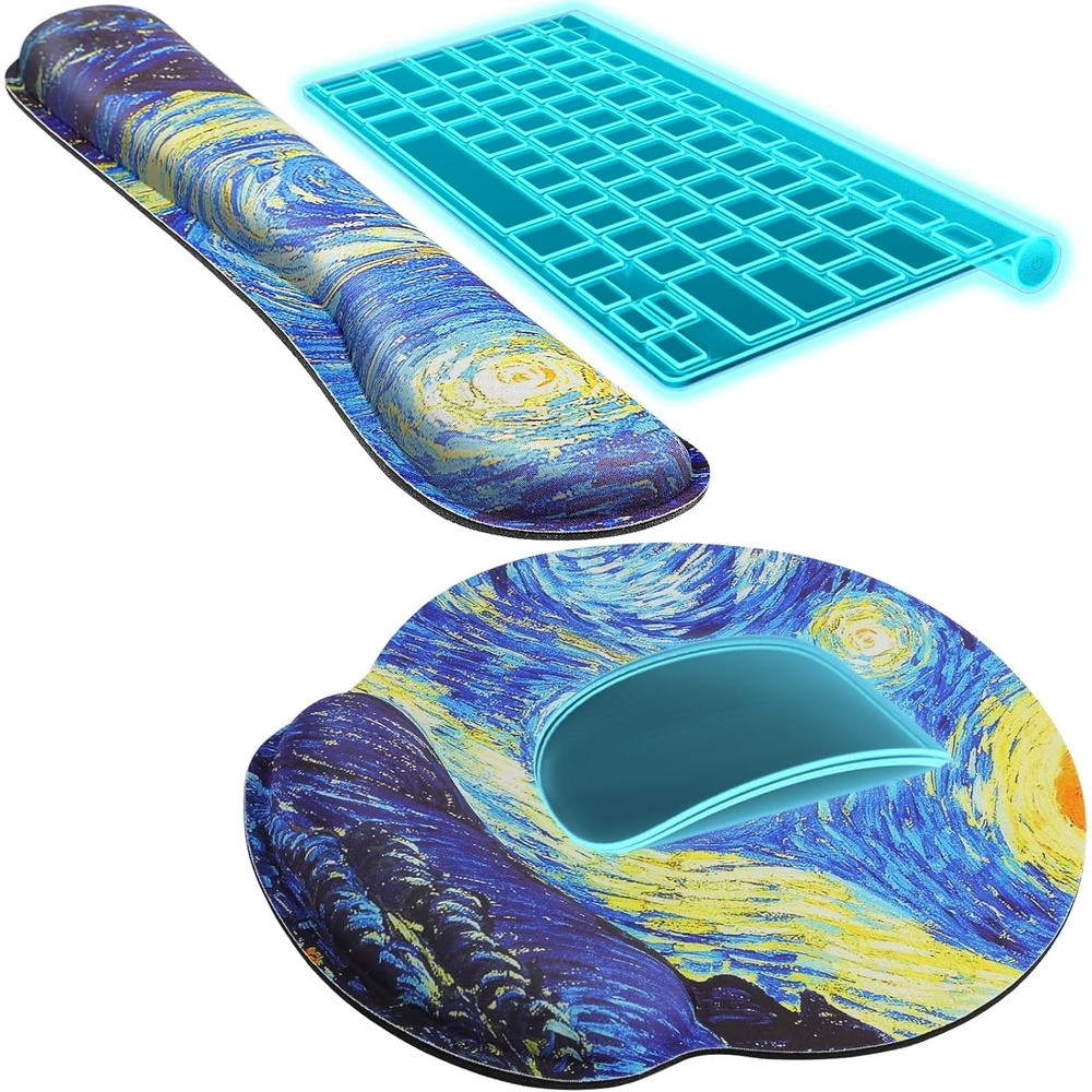 image:imageKTRIO Ergonomic Keyboard Wrist Rest Memory Foam Wrist Support Black Ergonomic Design NonSlip Base Office and Home Use Optimal Size amp Universal FitStarry Night