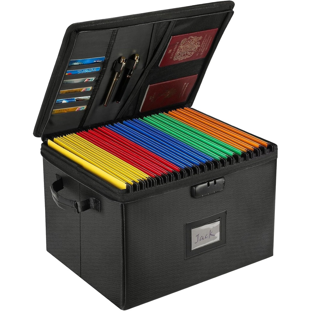 image:imageKTRIO Fireproof Document Box with Lock File Organizer Box for Documents Organizer Portable File Box with Handle Collapsible amp Large Capacity Fireproof File Cabinet Storage Locked Box for Documents