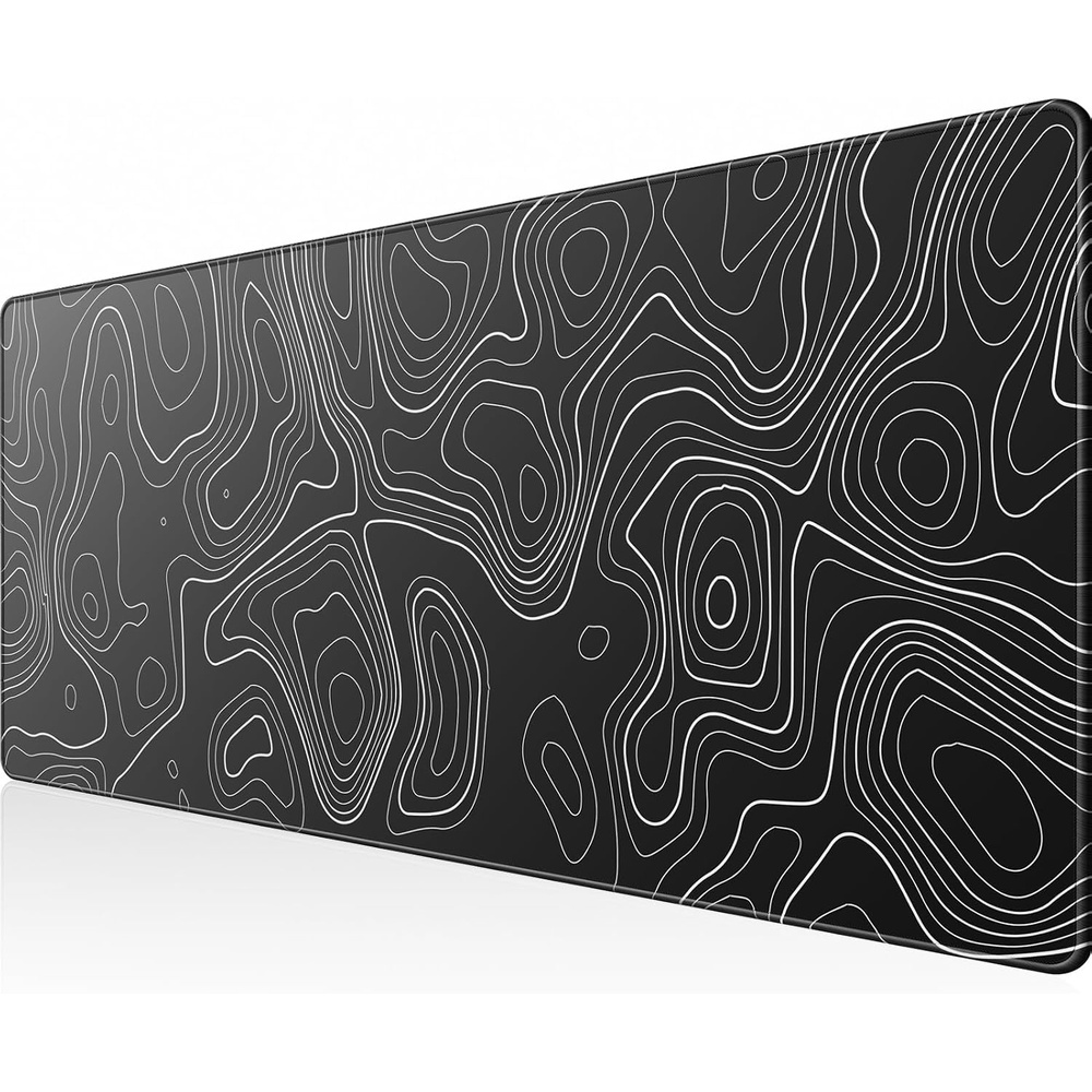 image:imageKTRIO Large Gaming Mouse Pad Desk Mat for Gamer 315 x 157 Black XXL Extended Size Design Superior MicroWeave Cloth NonSlip Rubber Base Durable Stitched Edges WaterResistant CoatingBlack Topographic