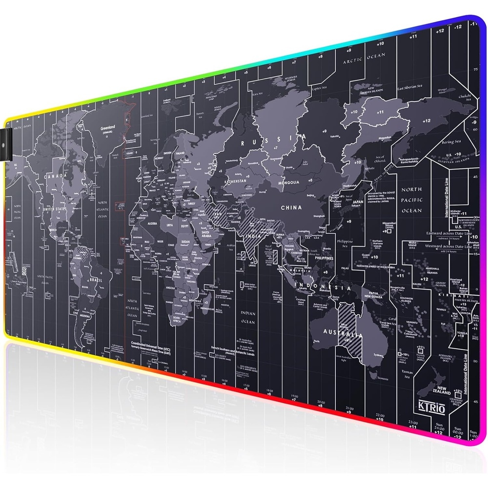 image:imageKTRIO Large Gaming Mouse Pad Desk Mat for Gamer 315 x 157 Black XXL Extended Size Design Superior MicroWeave Cloth NonSlip Rubber Base Durable Stitched Edges WaterResistant CoatingRGB Map