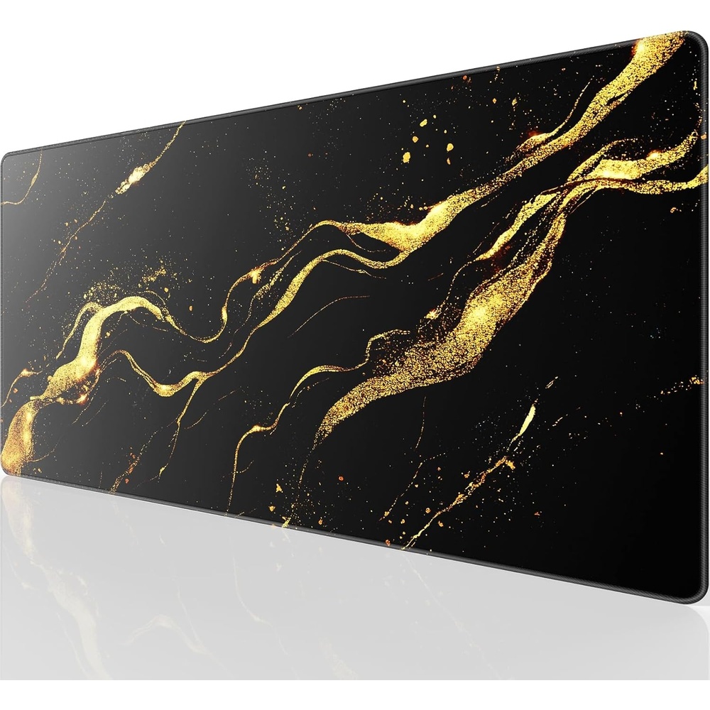 image:imageKTRIO Large Gaming Mouse Pad Desk Mat for Gamer 315 x 157 Black XXL Extended Size Design Superior MicroWeave Cloth NonSlip Rubber Base Durable Stitched Edges WaterResistant CoatingBlack Gold