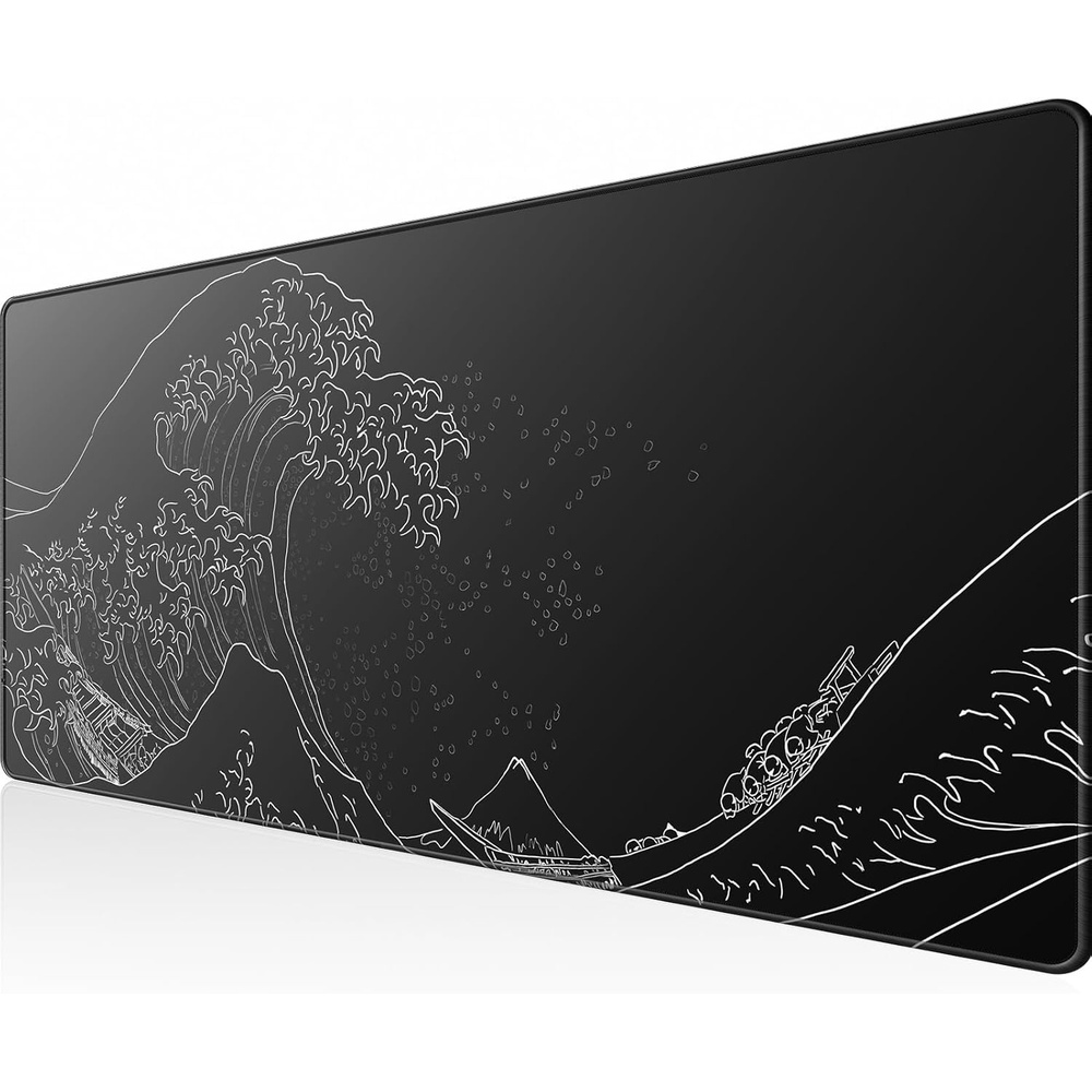 image:imageKTRIO Large Gaming Mouse Pad Desk Mat for Gamer 315 x 157 Black XXL Extended Size Design Superior MicroWeave Cloth NonSlip Rubber Base Durable Stitched Edges WaterResistant CoatingKanagawa Wave