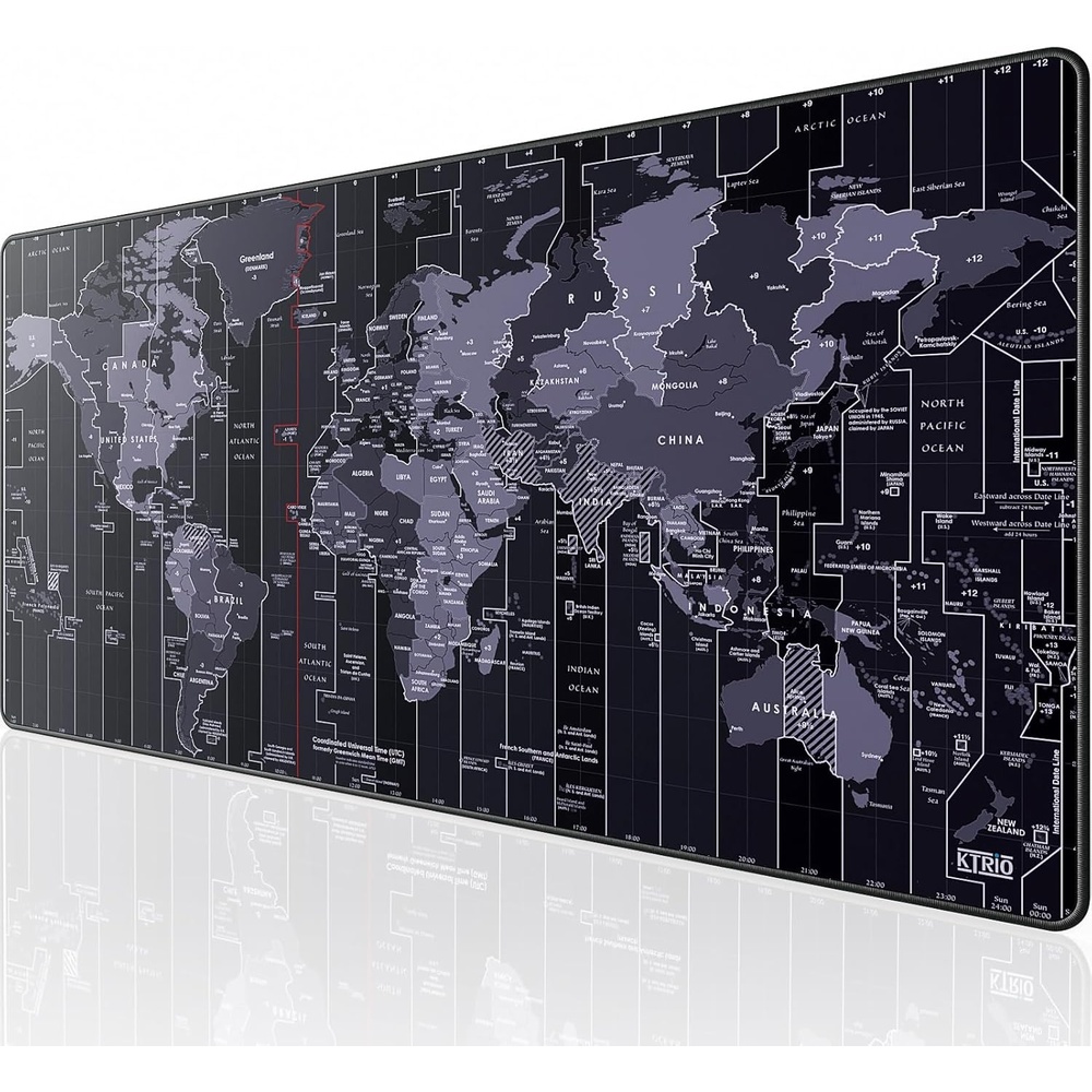 image:imageKTRIO Large Gaming Mouse Pad Desk Mat for Gamer 315 x 157 Black XXL Extended Size Design Superior MicroWeave Cloth NonSlip Rubber Base Durable Stitched Edges WaterResistant CoatingWorld Map