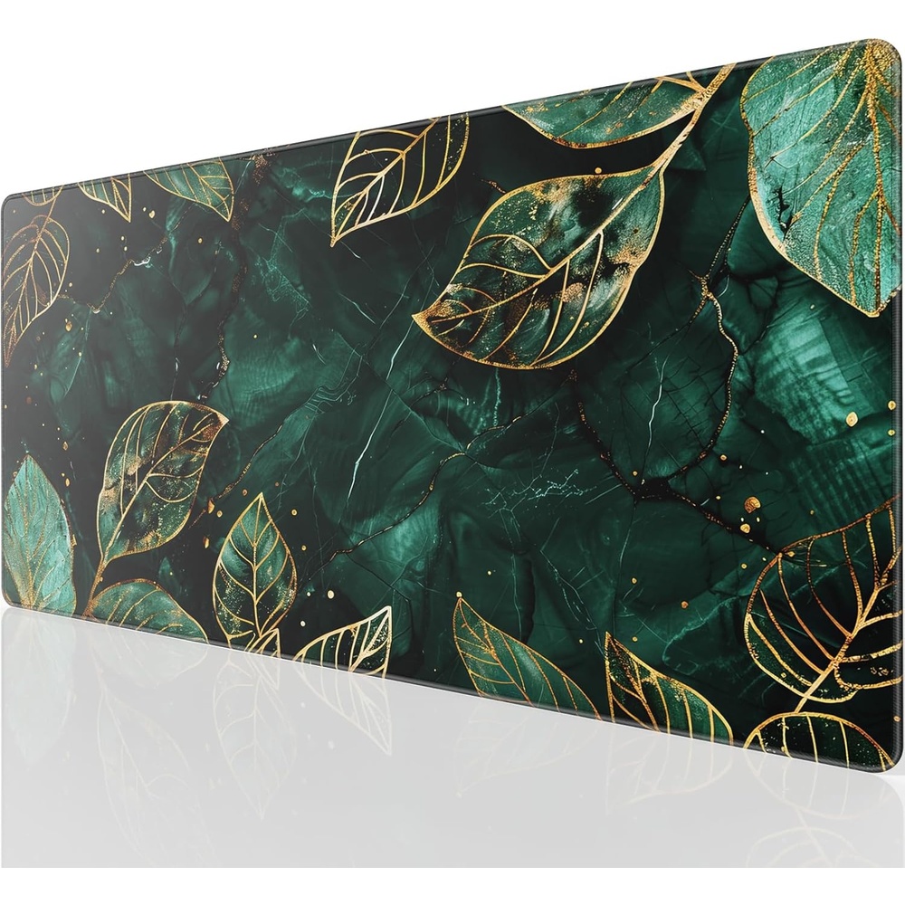 image:imageKTRIO Large Gaming Mouse Pad Desk Mat for Gamer 315 x 157 Black XXL Extended Size Design Superior MicroWeave Cloth NonSlip Rubber Base Durable Stitched Edges WaterResistant CoatingGreen Leaves