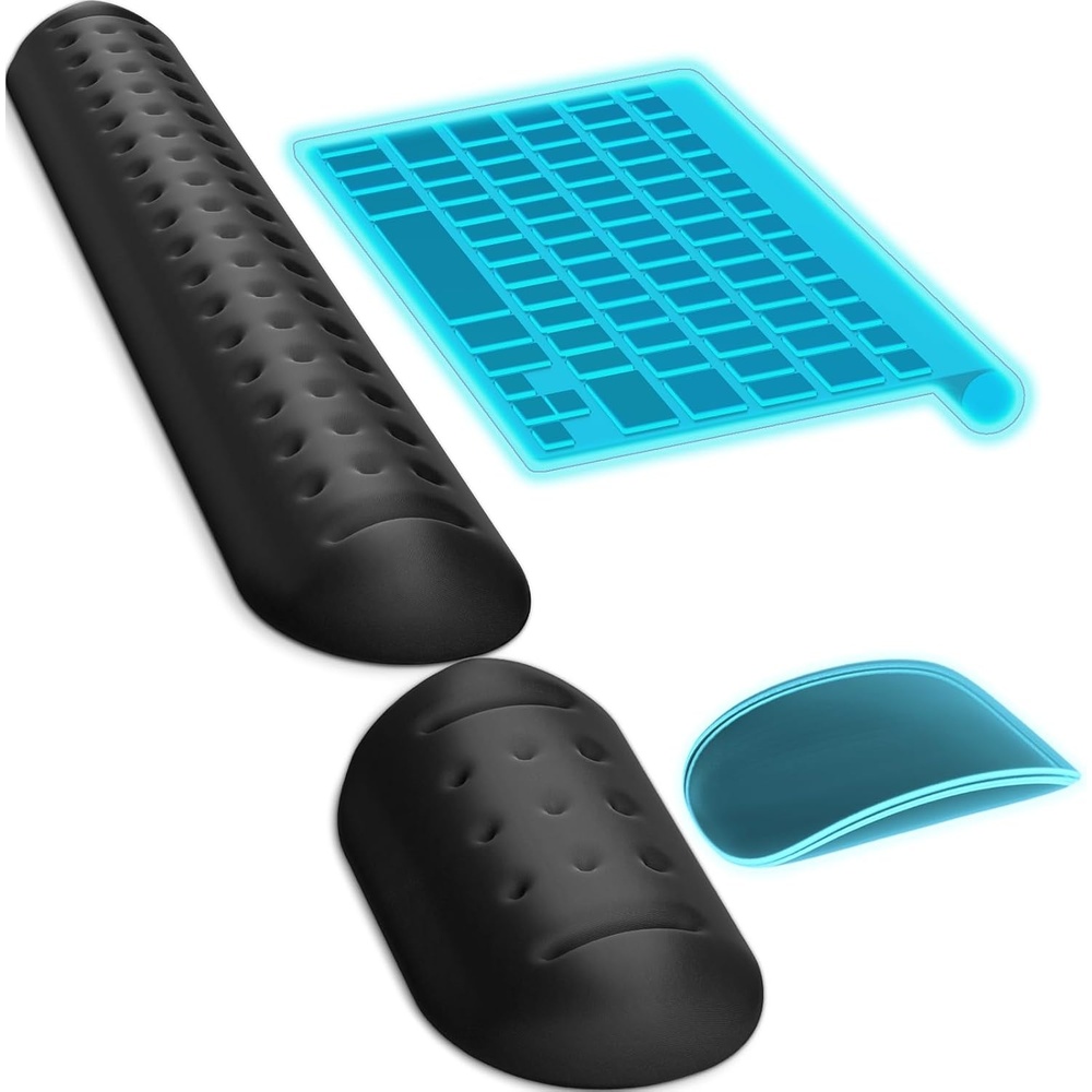 image:imageKTRIO Memory Foam Keyboard Wrist Rest Set Ergonomic Keyboard Mouse Wrist Support for Typing Pain Relief Stain Resistant 2 Pcs Pad Black