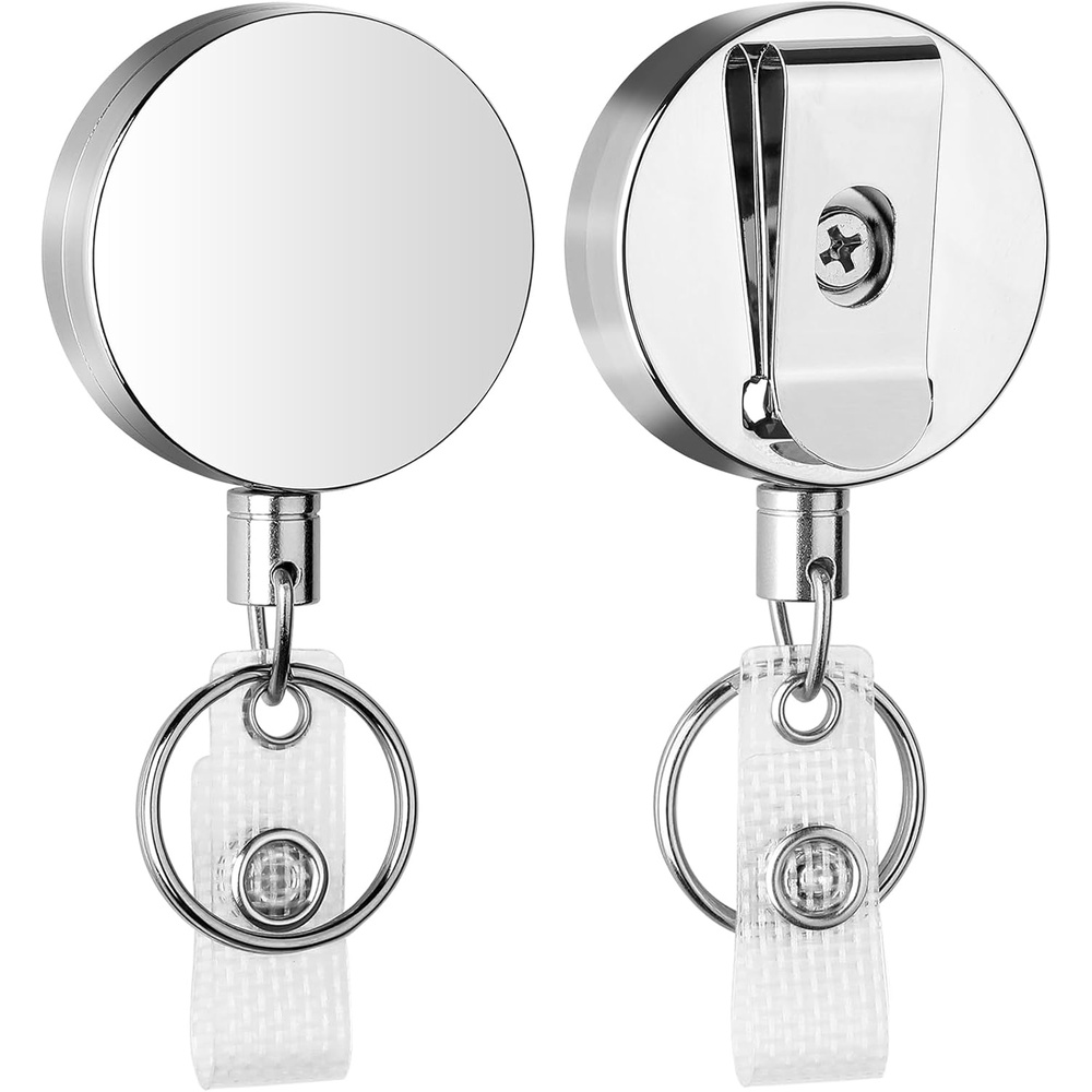 image:imageKTRIO Retractable Badge Reel with Metal Clip Small 2 Pack Strong Metal Build for LongTerm Use Smooth Retractable Cord for Easy Access Secure Clip for Daily WearSilver
