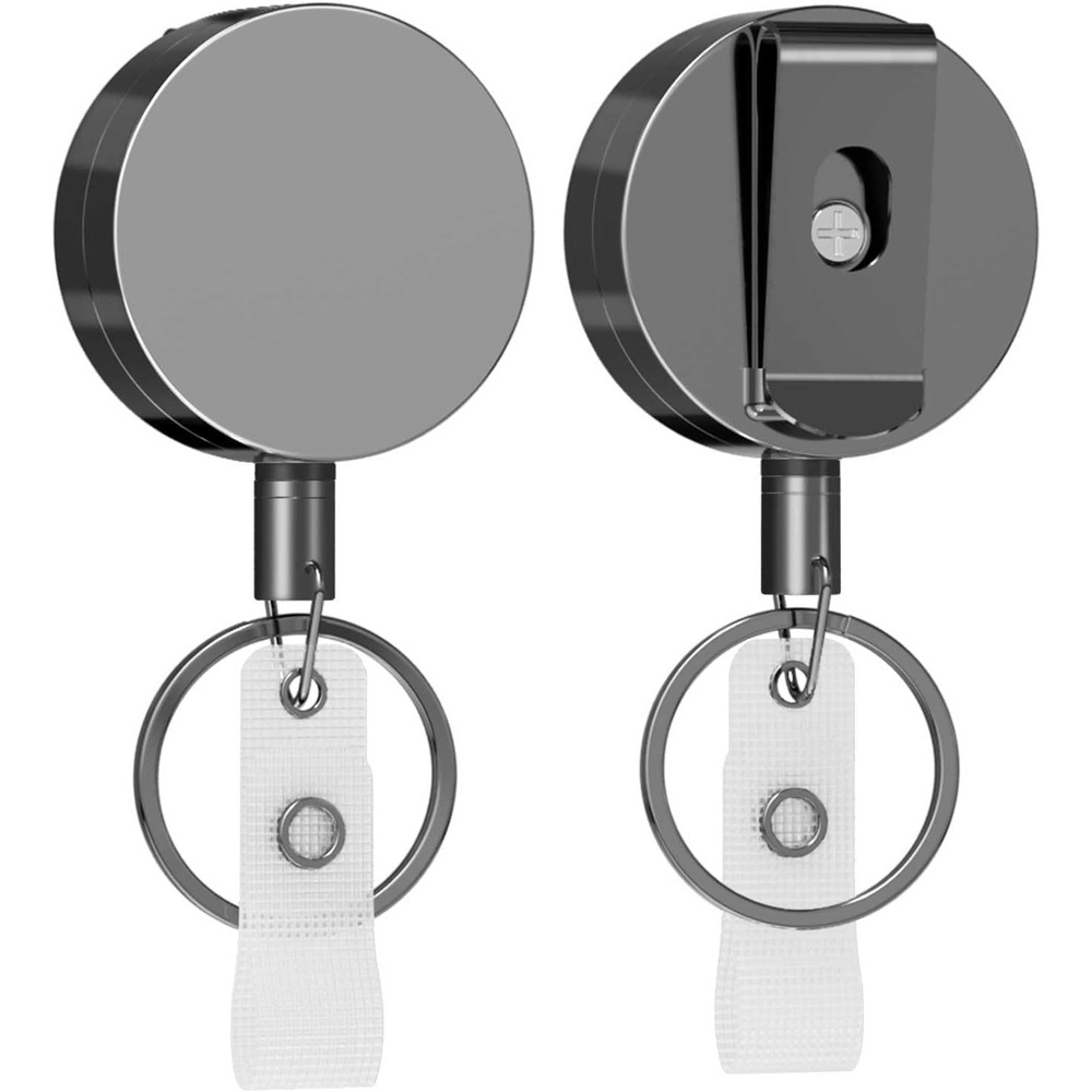 image:imageKTRIO Retractable Badge Reel with Metal Clip for Badge Holder Use 2 Pack Strong Metal Build for LongTerm Use Smooth Retractable Cord for Easy Access Secure Clip for Daily WearBlack
