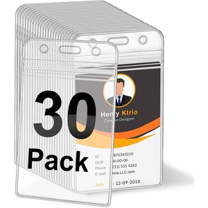 image:imageKTRIO 30 Pack Clear Vertical ID Badge Holder with Resealable Zip  Fits Standard Cards Durable PVC Material Clear Visibility Easy Daily Use30